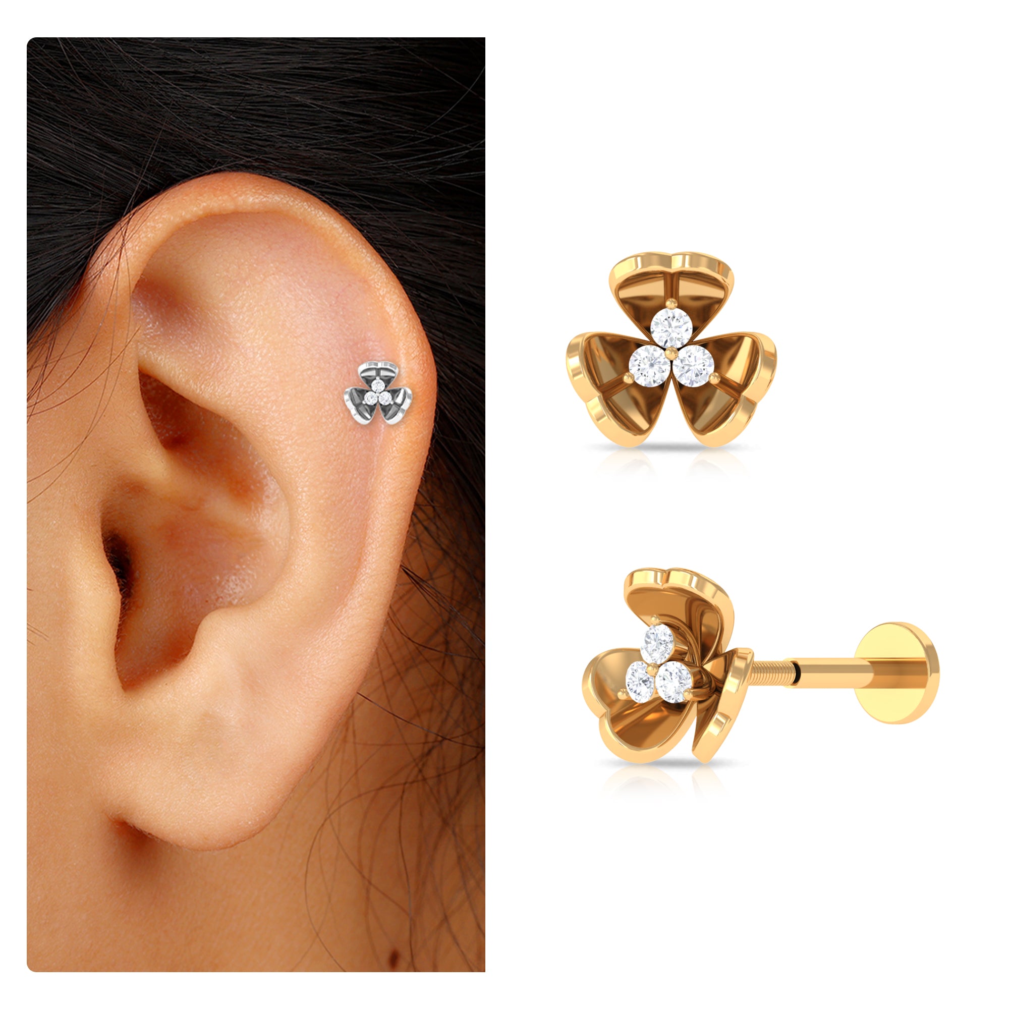 Rosec Jewels-Unique Moissanite Gold Floral Cartilage Earring