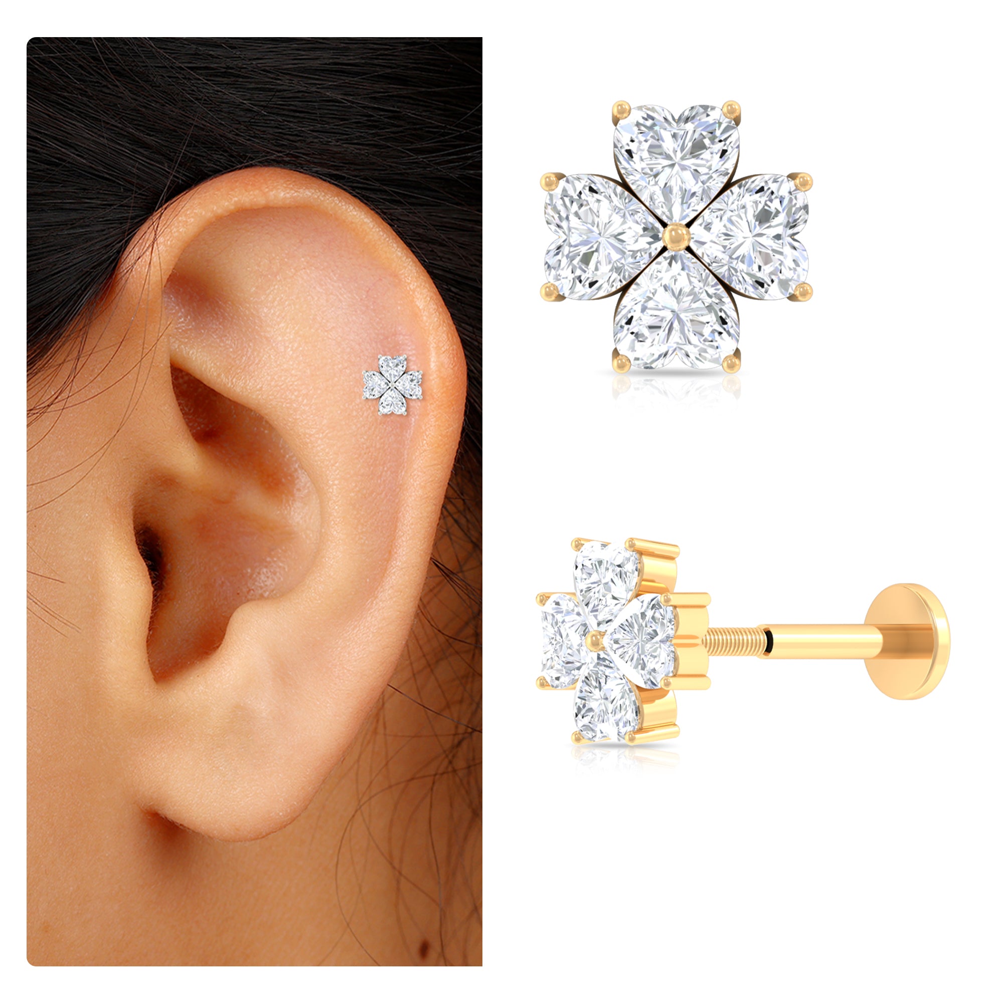 Rosec Jewels-Heart Shape Moissanite Flower Conch Earring in Gold