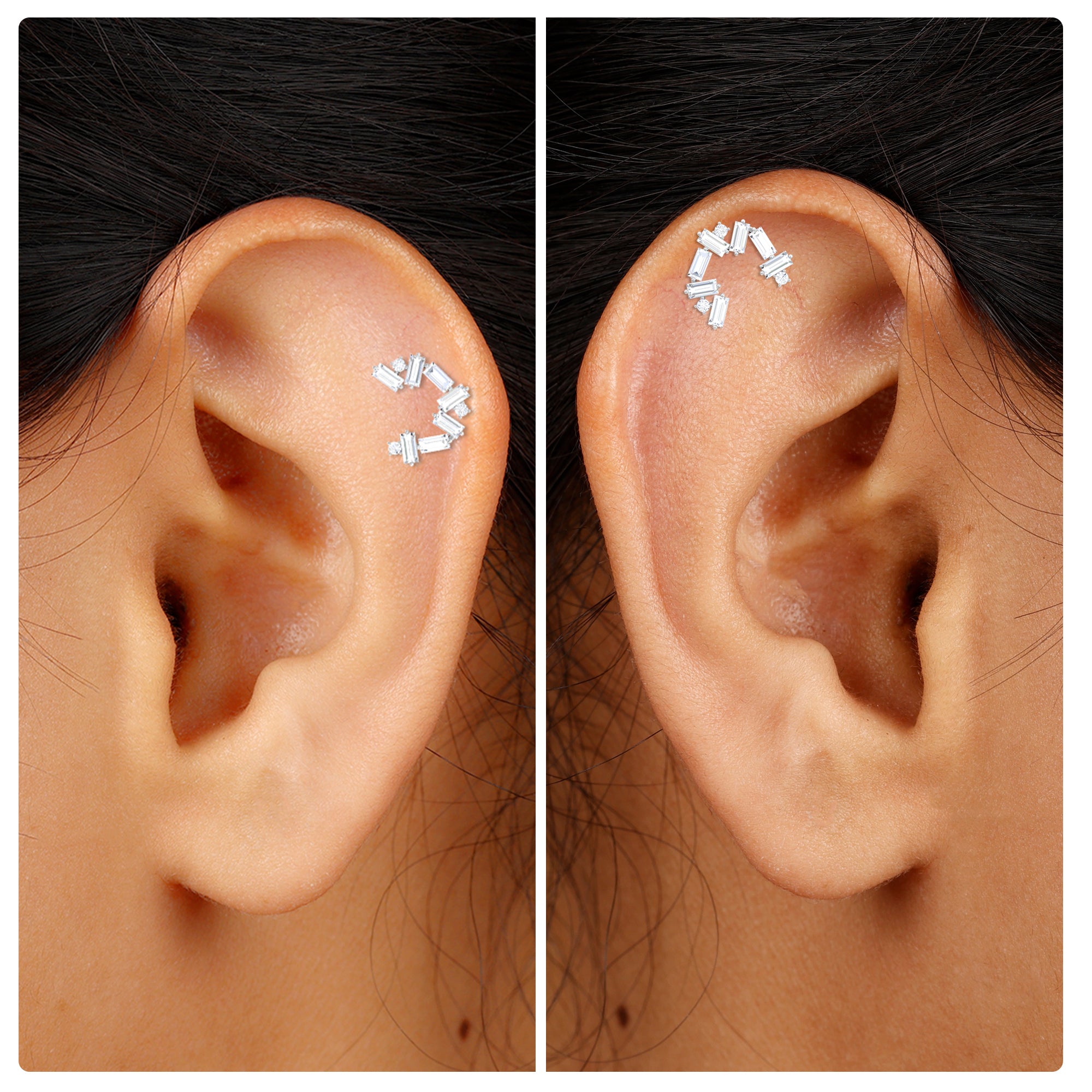 Rosec Jewels-Baguette and Round Moissanite Unique Helix Earring