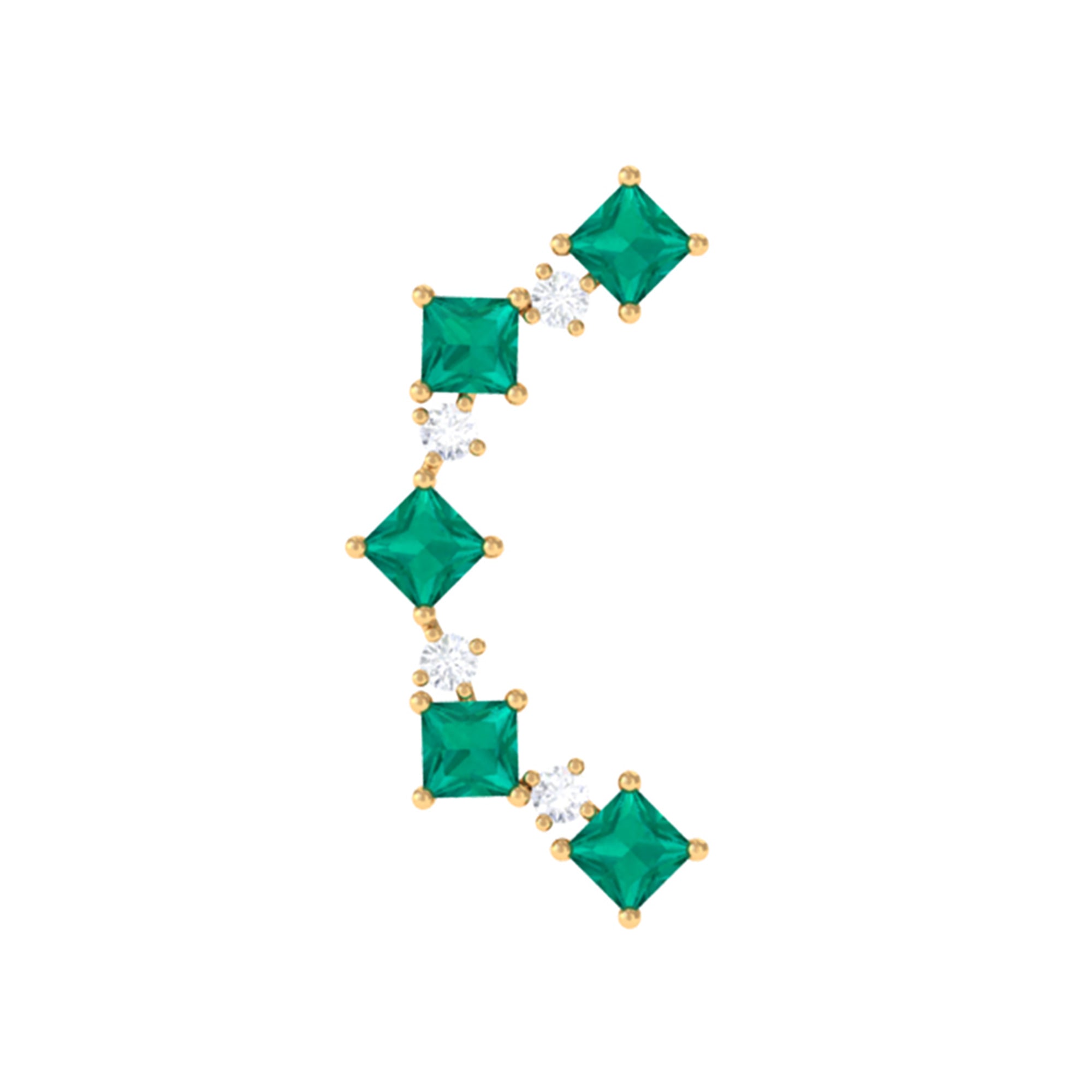 Created Emerald and Moissanite Curved Crawler Earring Lab Created Emerald - ( AAAA ) - Quality - Rosec Jewels