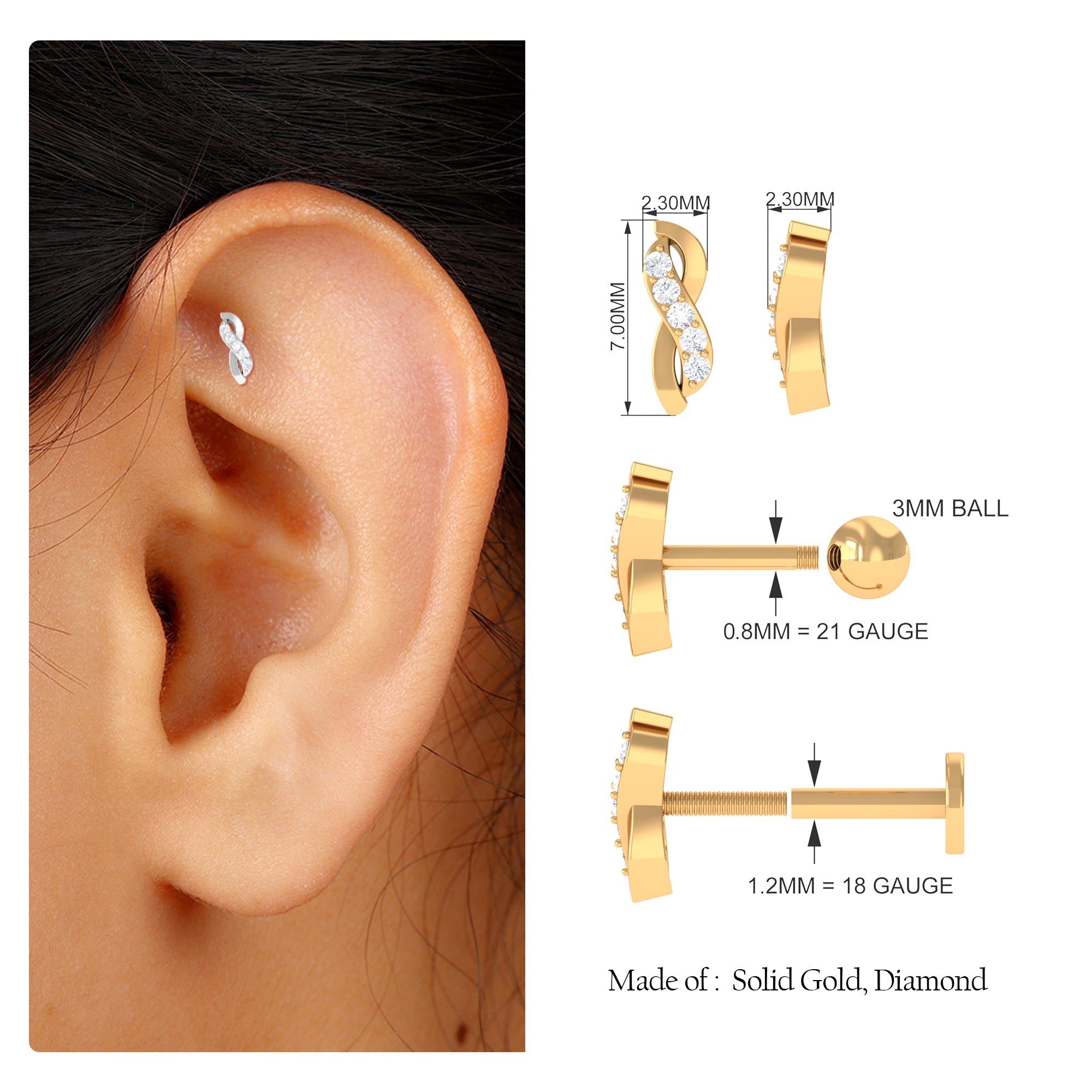 Rosec Jewels-Real Diamond Infinity Tragus Earring in Gold