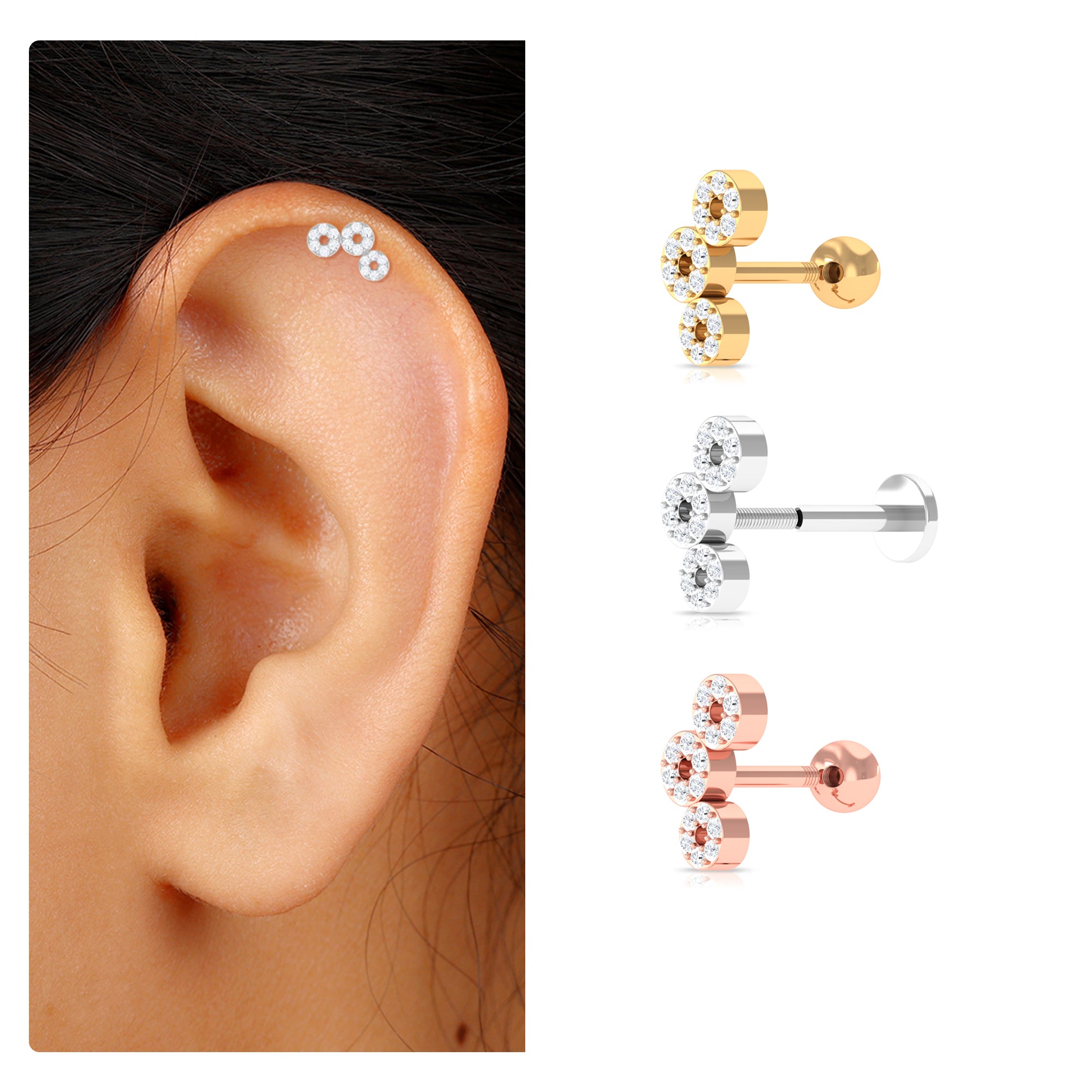 Rosec Jewels-Moissanite Circle Curved Cartilage Earring in Gold