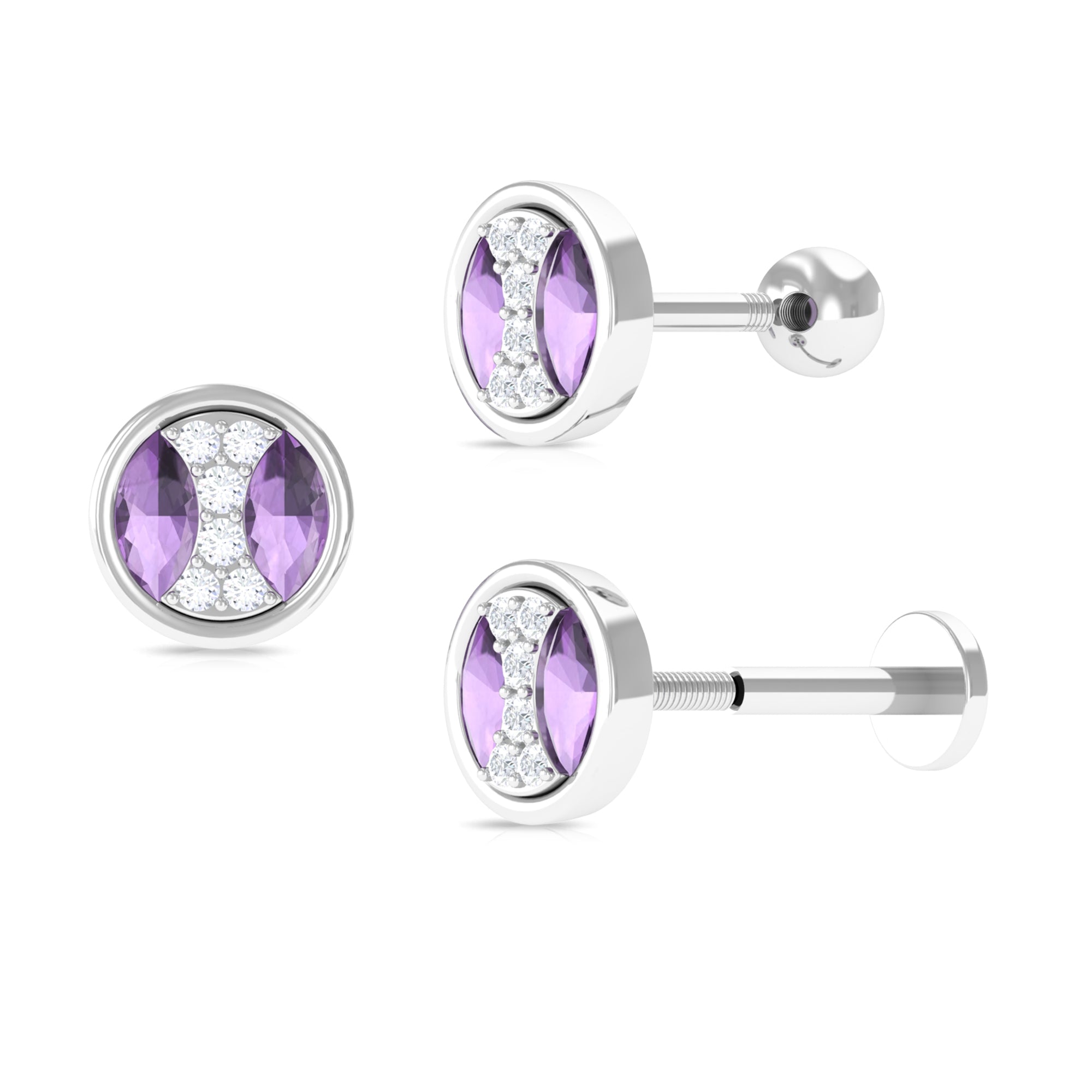 Rosec Jewels-Amethyst and Moissanite Circle Helix Earring in Gold