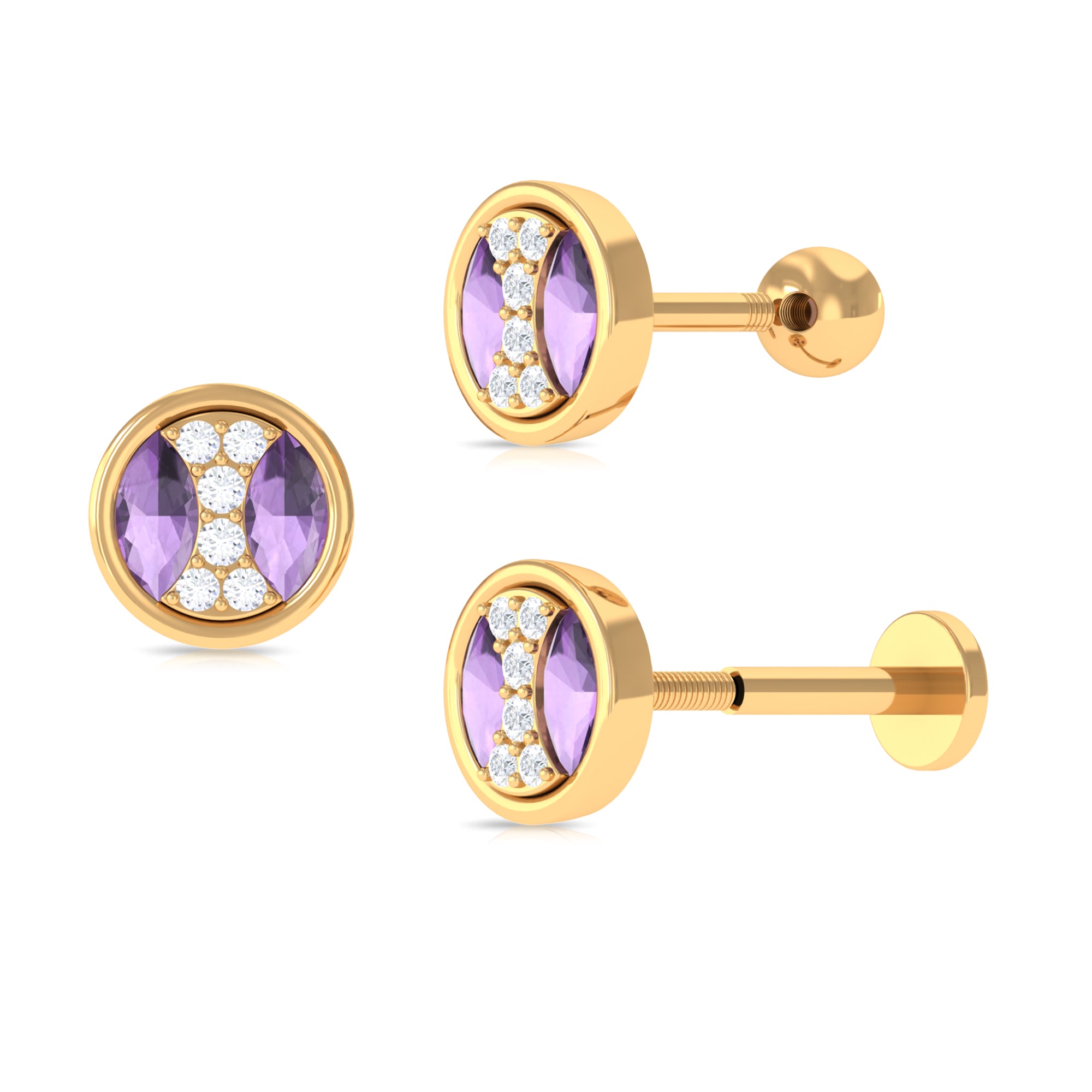 Rosec Jewels-Amethyst and Moissanite Circle Helix Earring in Gold