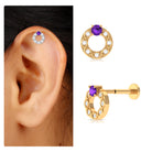 Rosec Jewels-Amethyst and Moissanite Open Circle Helix Earring in Gold