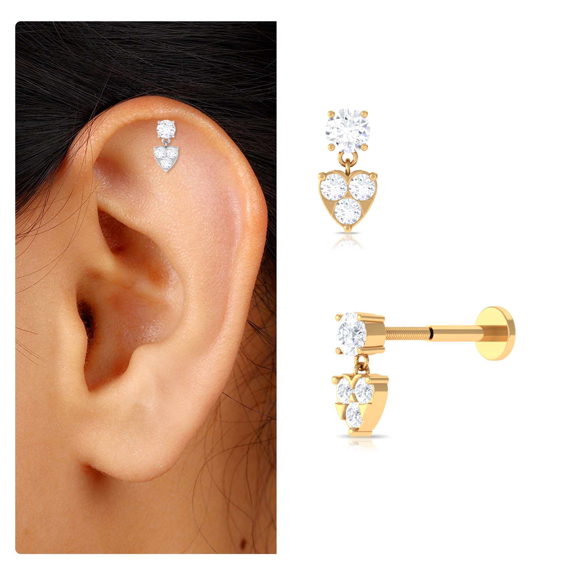 Rosec Jewels-Certified Moissanite Heart Drop Earring for Helix Piercing