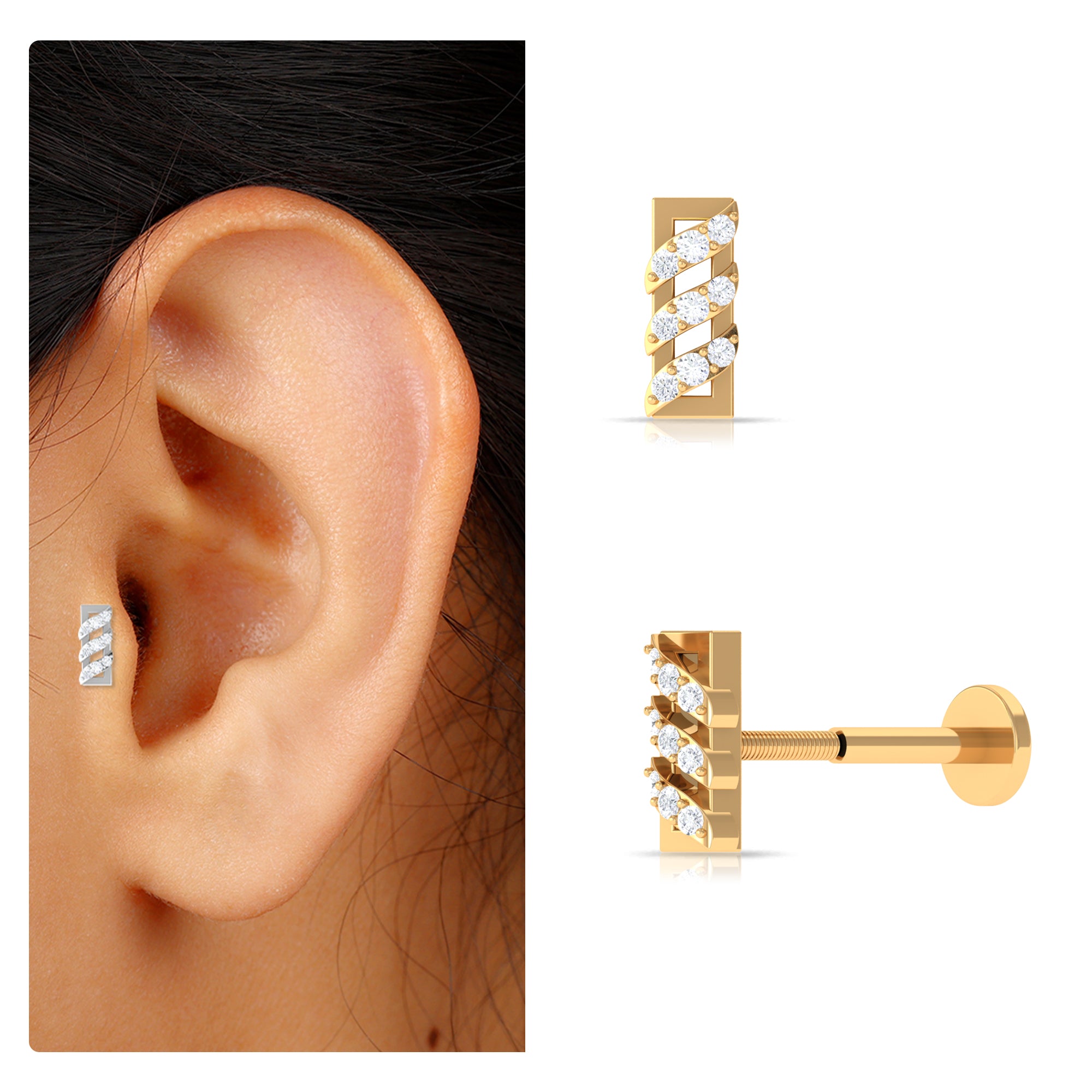 Rosec Jewels-Minimalist Diamond Gold Bar Earring for Tragus Piercing