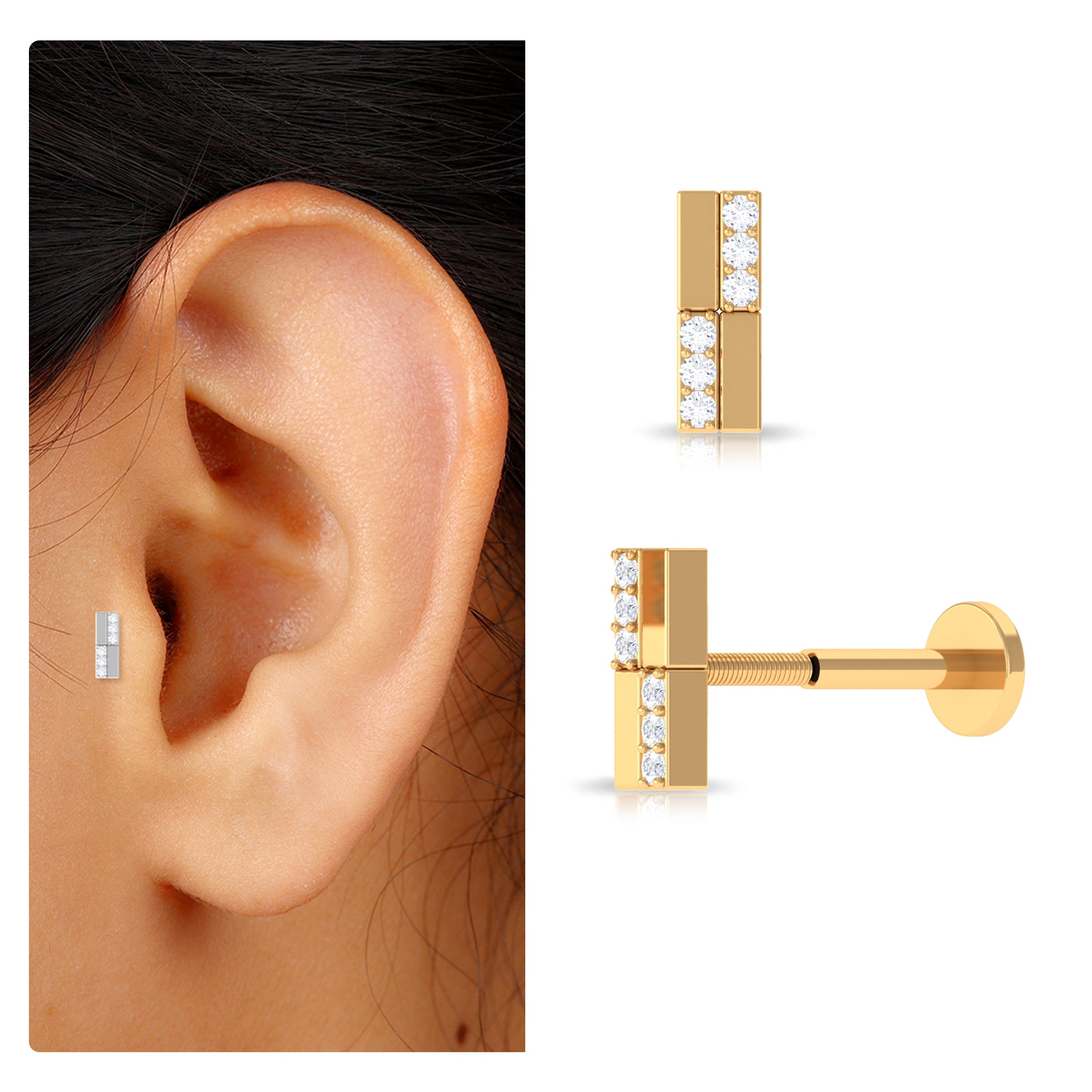 Rosec Jewels-Simple Diamond Gold Bar Earring for Tragus Piercing