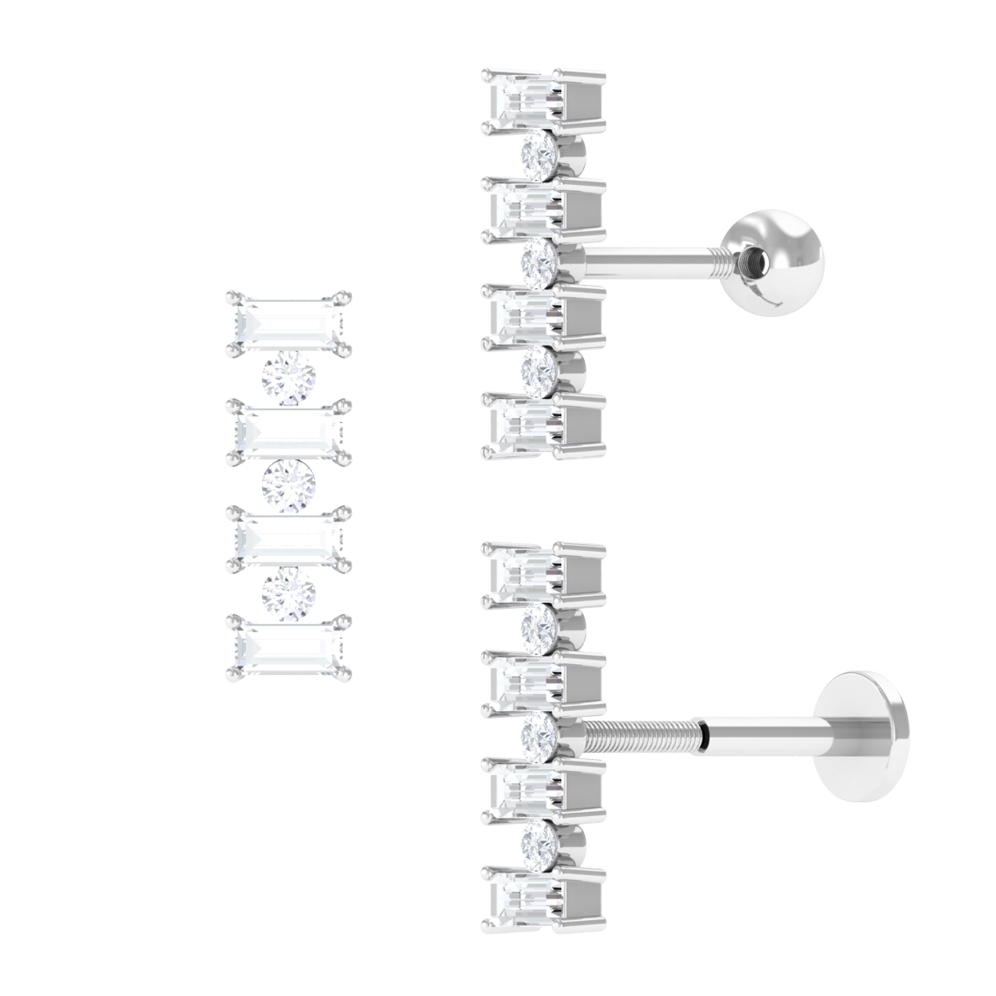 Rosec Jewels-Baguette Moissanite Gold Bar Cartilage Earring