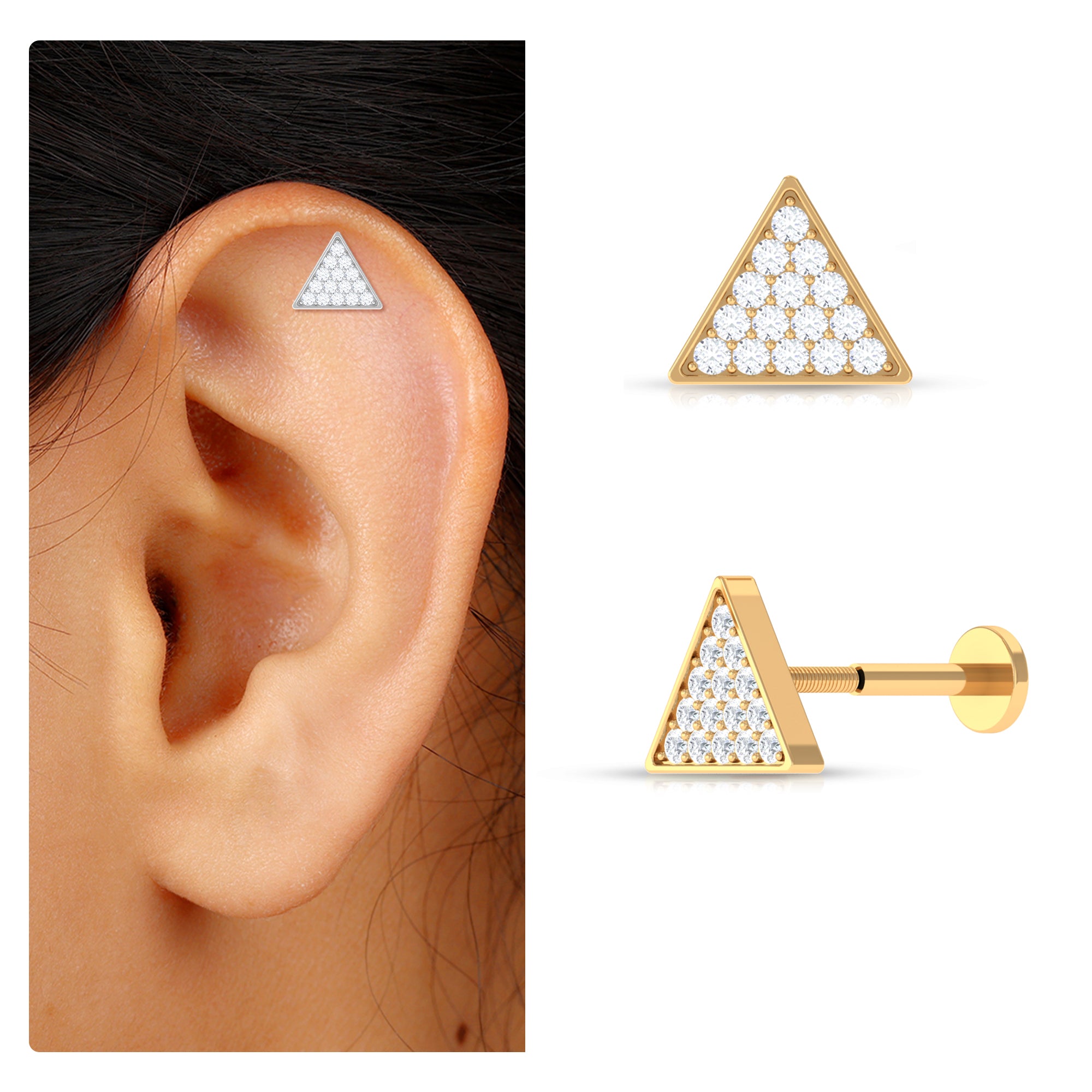 Rosec Jewels-Elegant Moissanite Triangle Earring for Cartilage Piercing