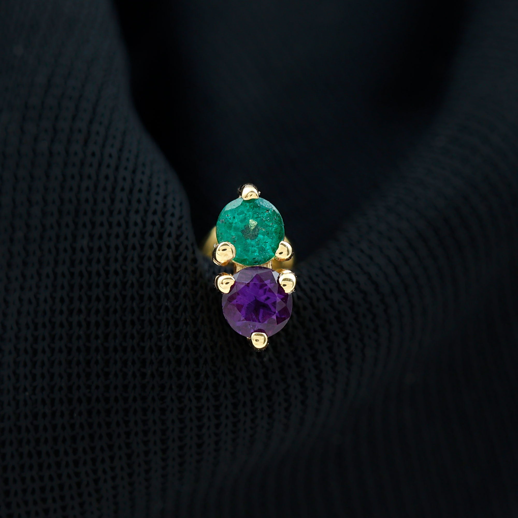 Rosec Jewels-Amethyst and Emerald Two Stone Helix Earring