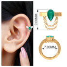 Rosec Jewels-Pear Emerald Conch Hoop Earring with Dangling Chain