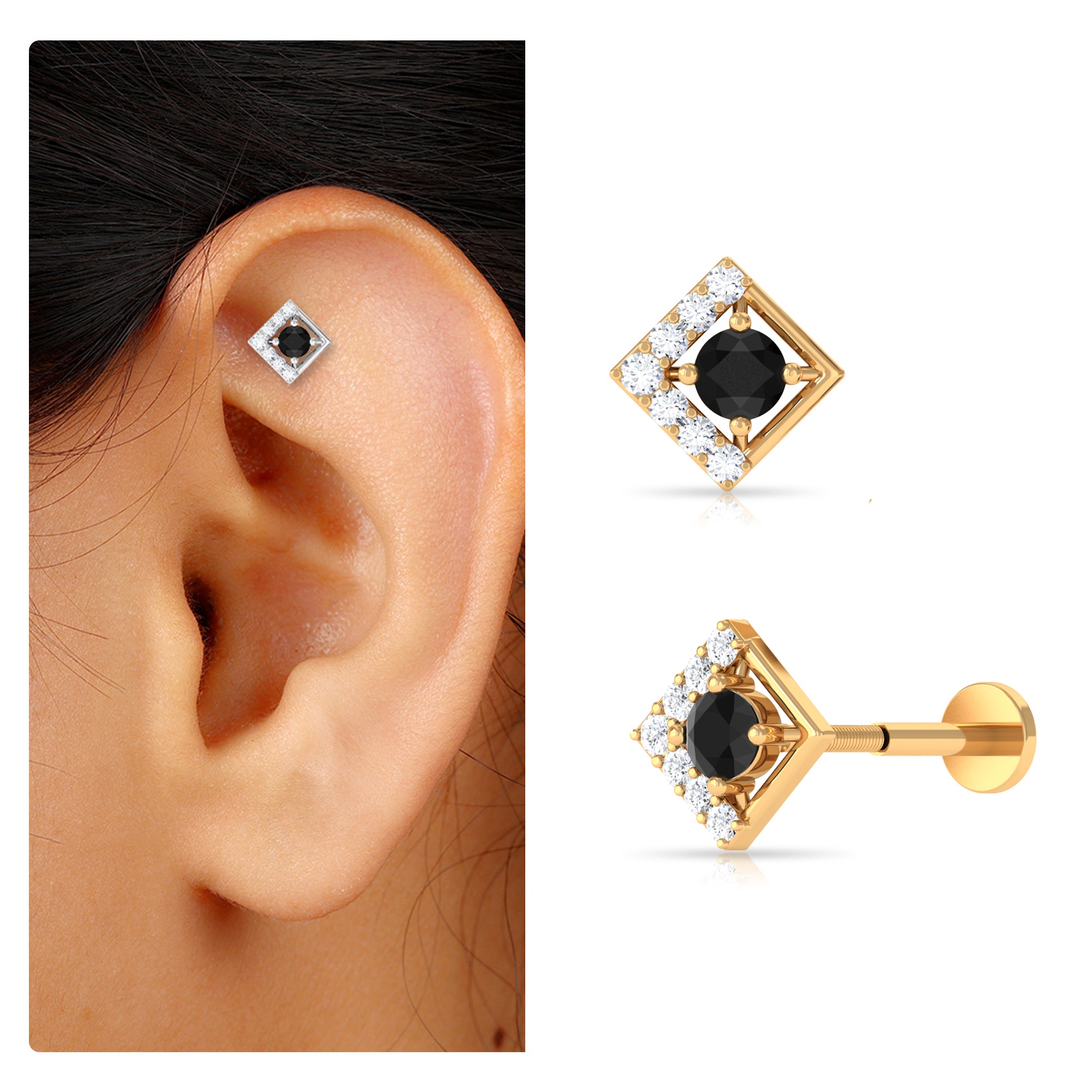 Rosec Jewels-Black Diamond Square Geometric Earring with Moissanite