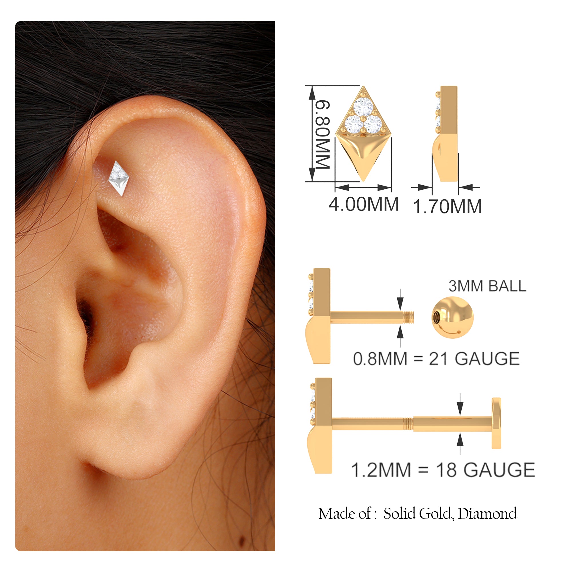 Rosec Jewels-Natural Diamond Geometric Tragus Earring in Gold