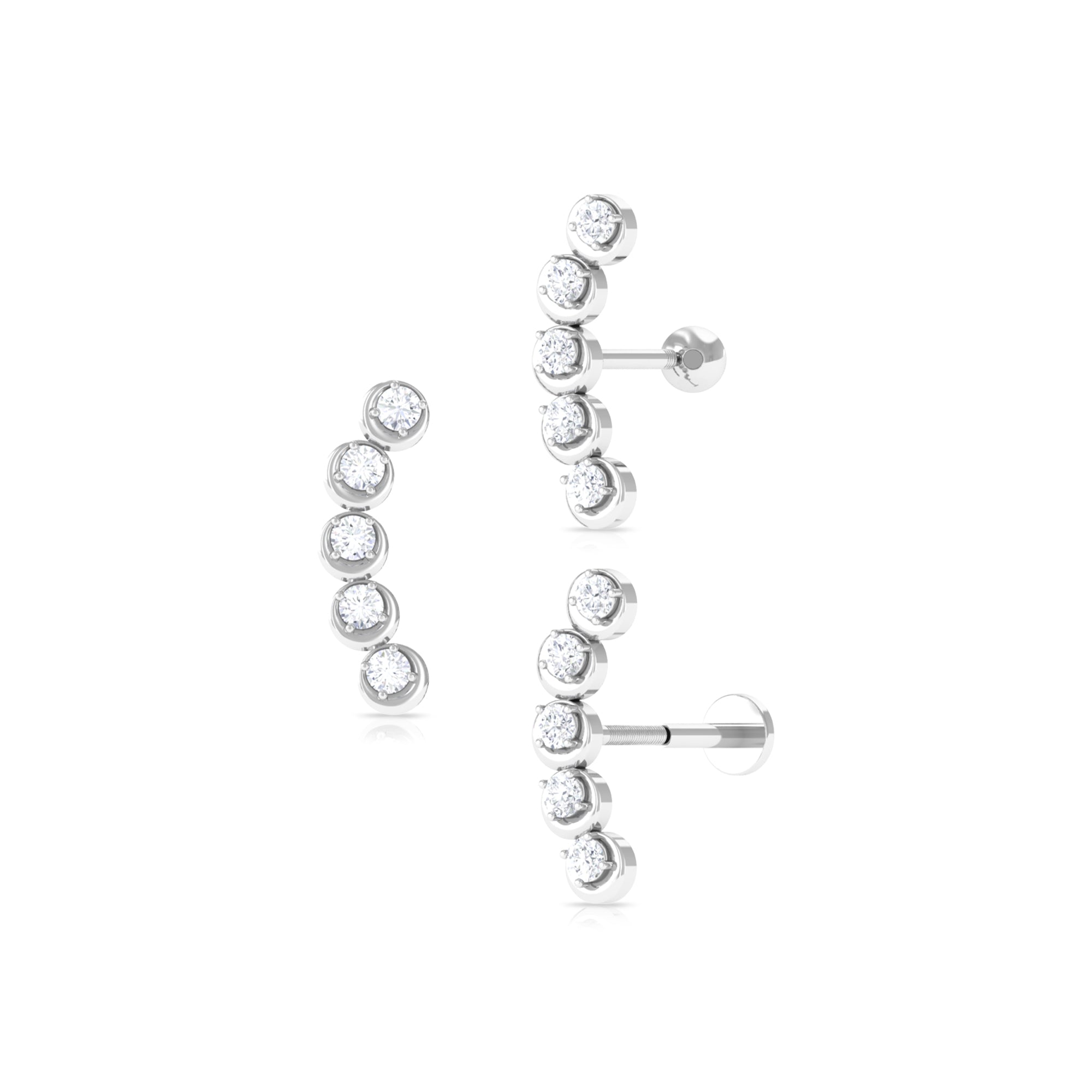 Rosec Jewels-Round Moissanite Gold Crawler Earring for Helix Piercing