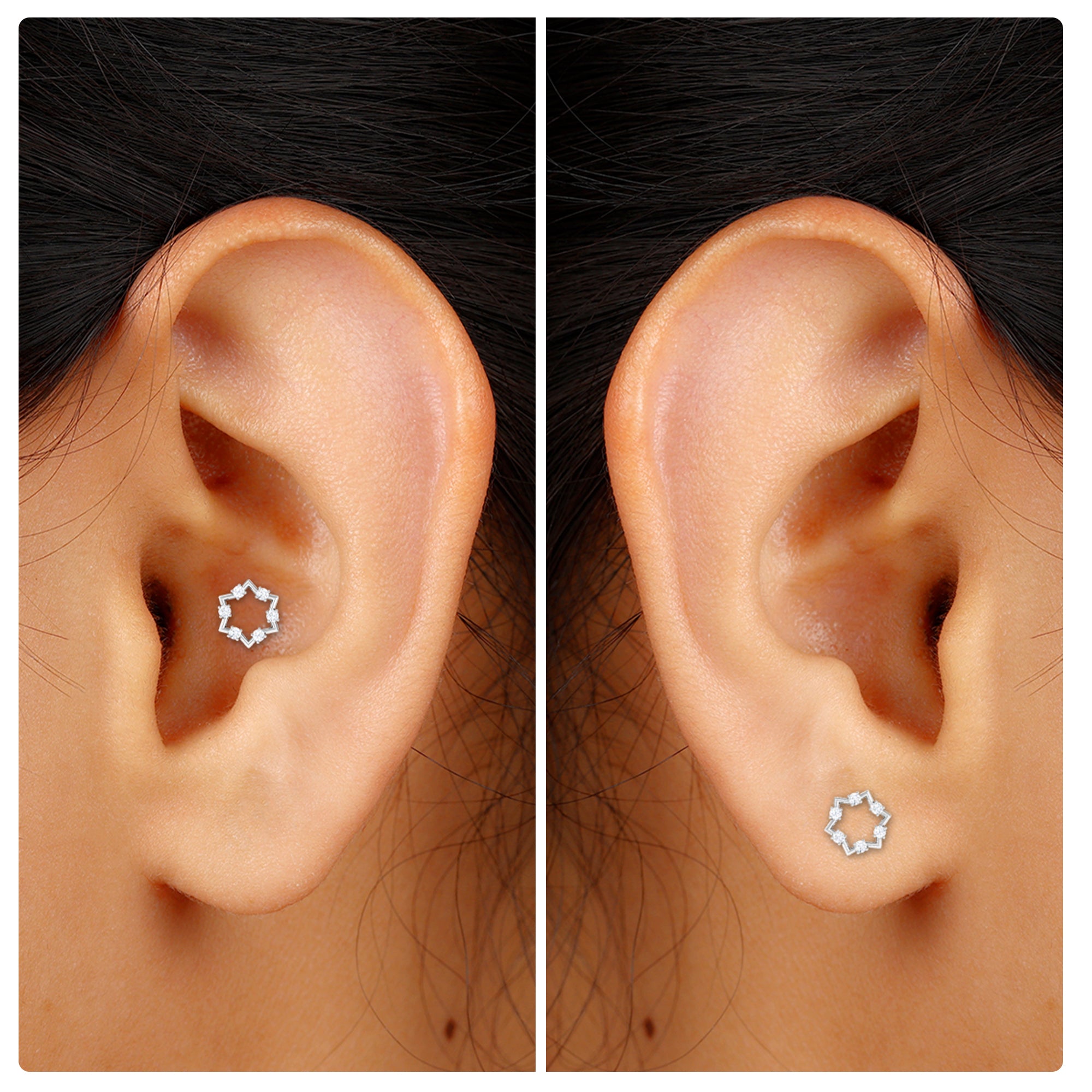 Rosec Jewels-Unique Real Diamond Gold Star Earring for Cartilage Piercing