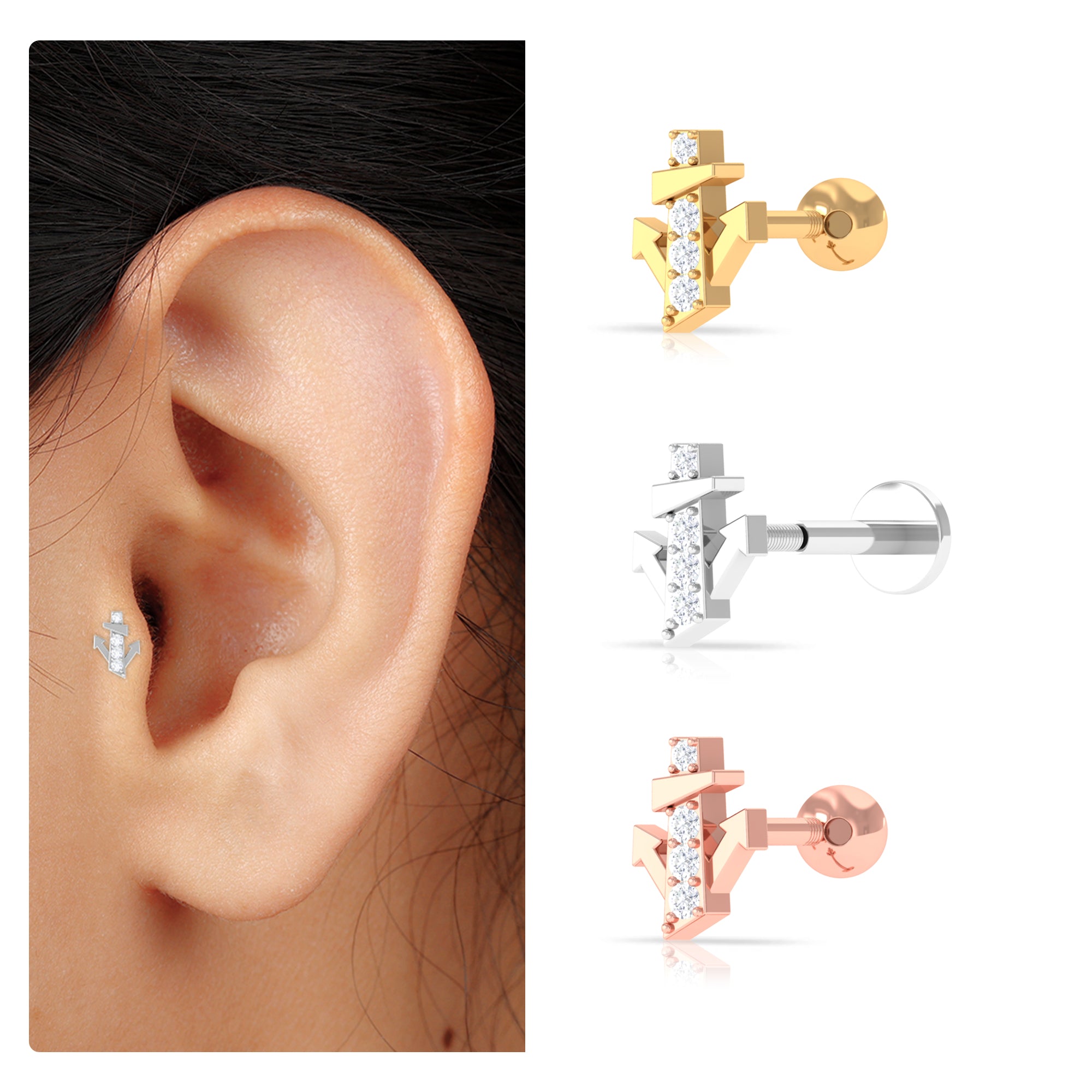 Rosec Jewels-Natural Diamond Quirky Helix Earring in Gold