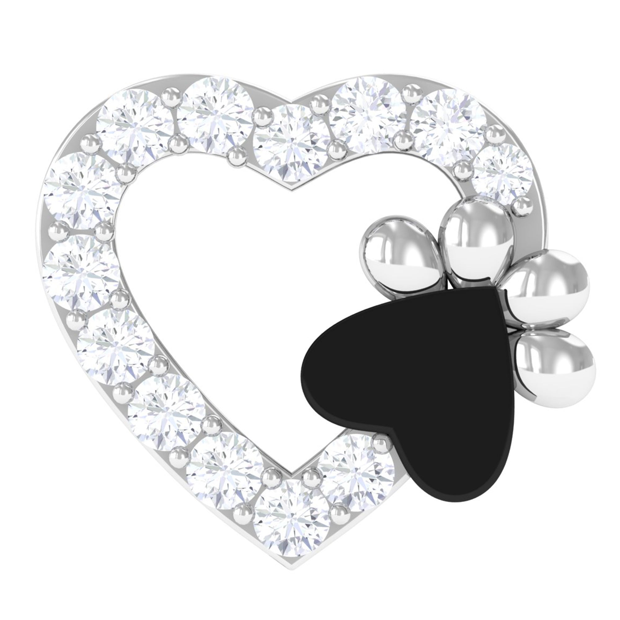 Rosec Jewels-Cute Moissanite Heart and Paw Cartilage Earring with Enamel