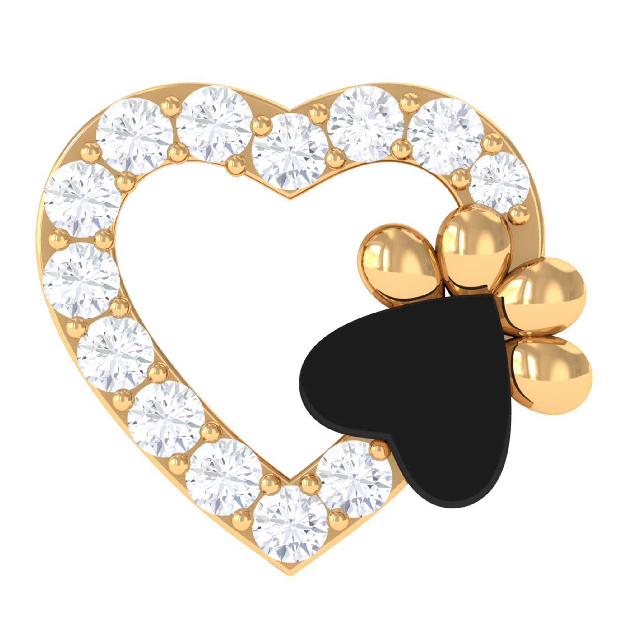 Rosec Jewels-Cute Moissanite Heart and Paw Cartilage Earring with Enamel