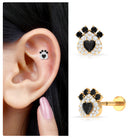 Rosec Jewels-Black Onyx and Moissanite Dog Paw Print Earring in Gold