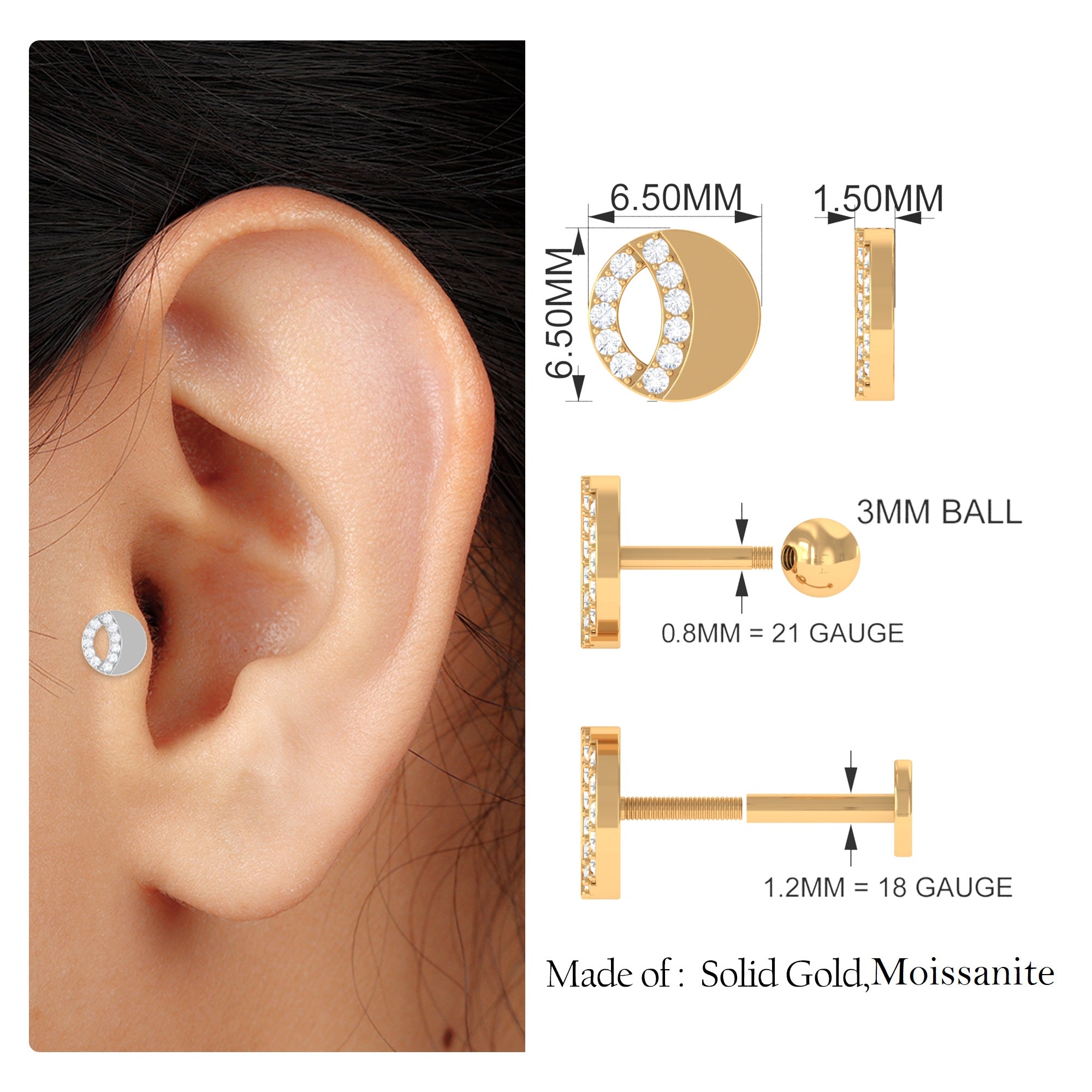 Rosec Jewels-Unique Moissanite Circle Helix Earring in Gold