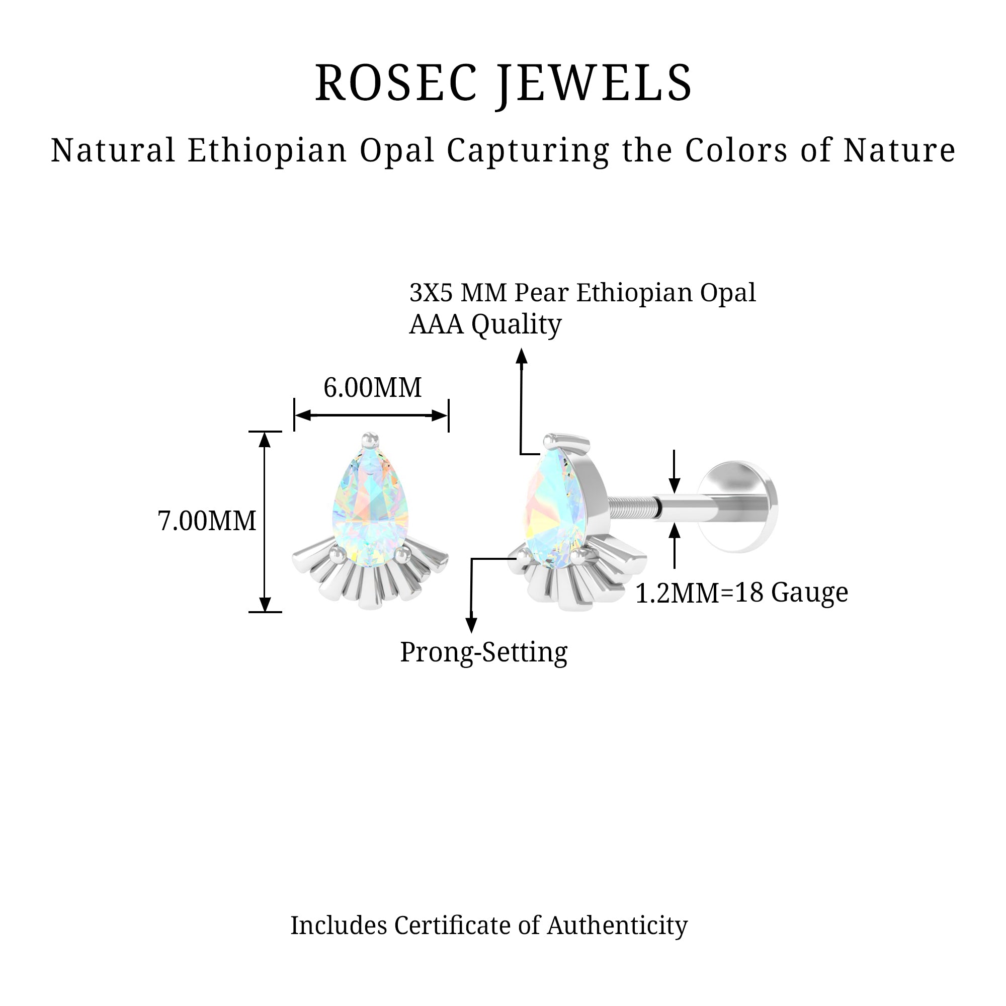 Rosec Jewels-Pear Shaped Ethiopian Opal Unique Cartilage Earring