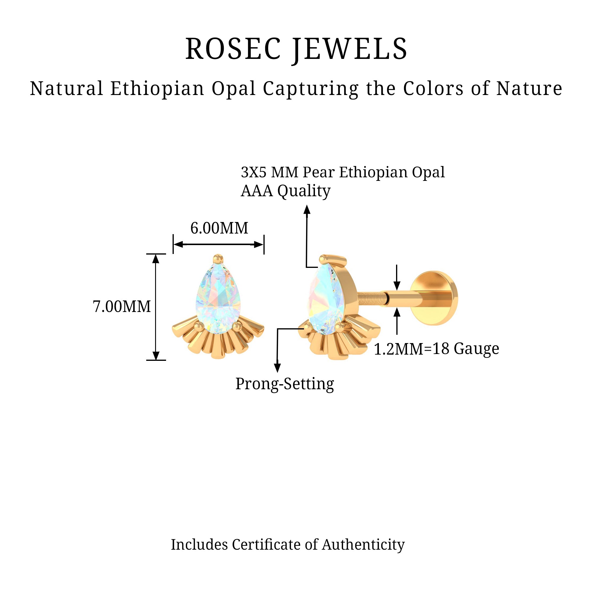 Rosec Jewels-Pear Shaped Ethiopian Opal Unique Cartilage Earring