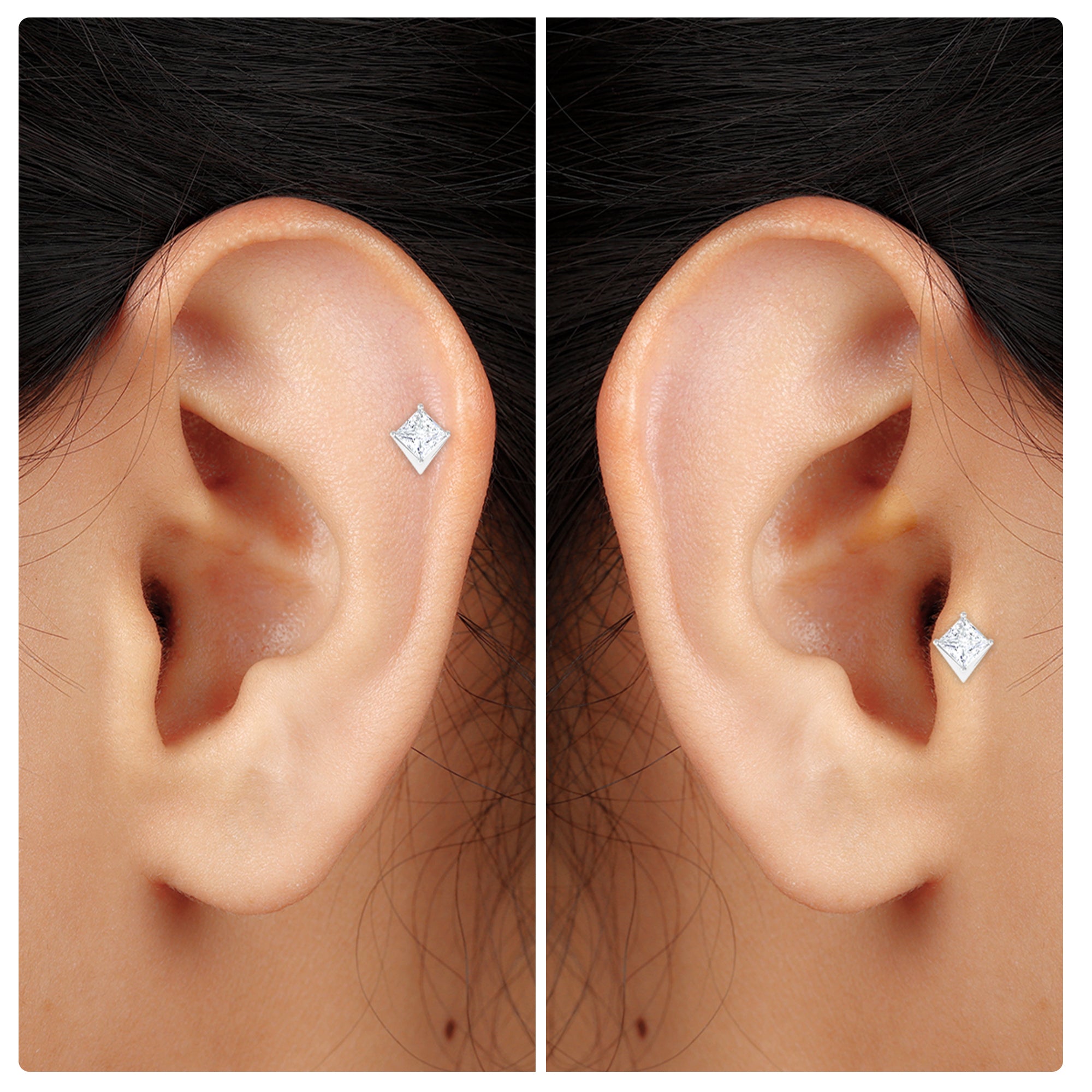 Rosec Jewels-Princess Cut Moissanite Tragus Earring in Gold