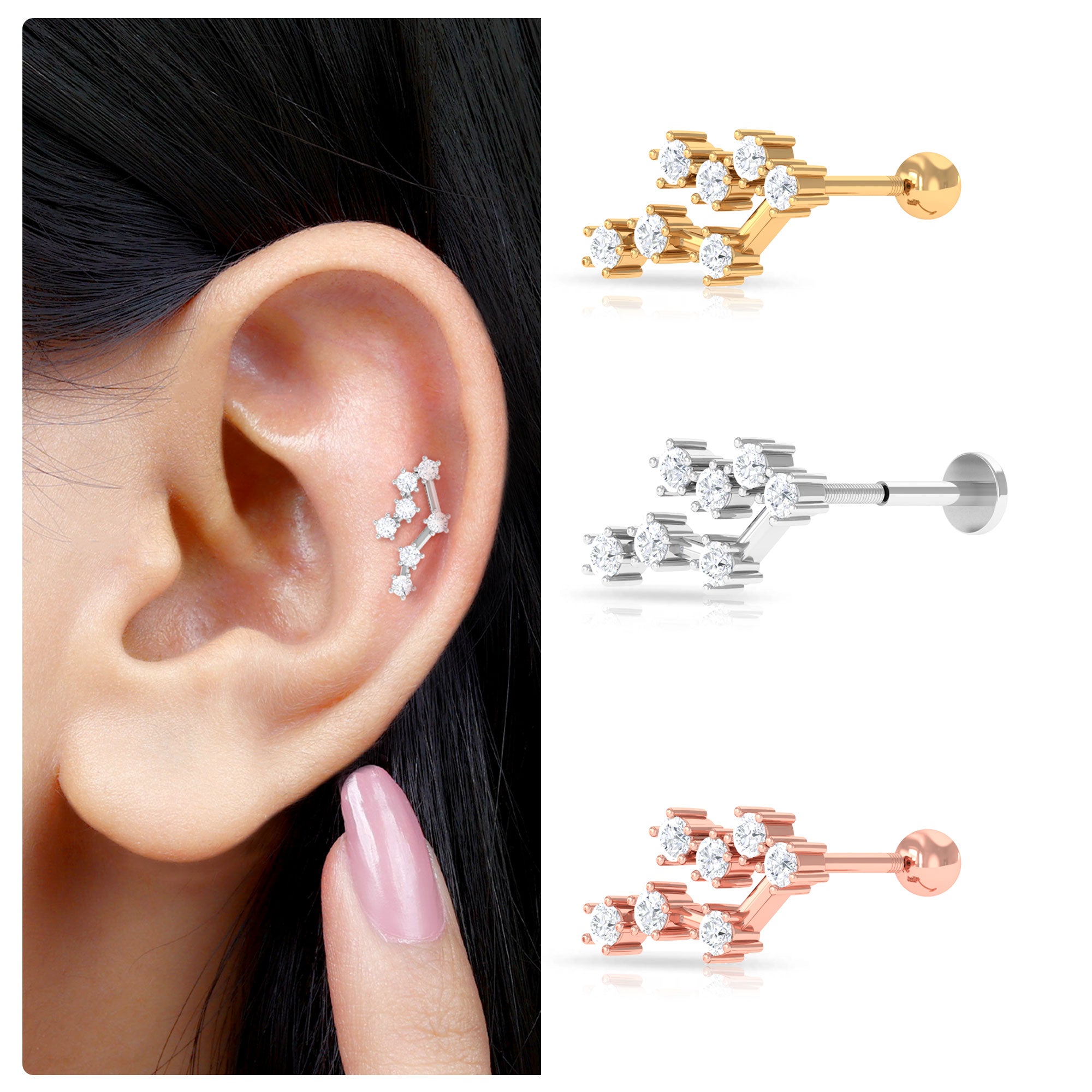 Rosec Jewels-Certified Moissanite Ear Climber Gemini Earring