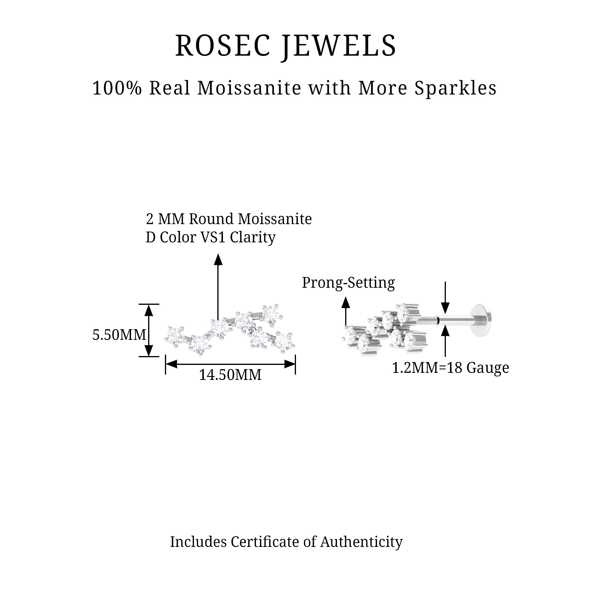 Rosec Jewels-Certified Moissanite Virgo Ear Crawler Earring