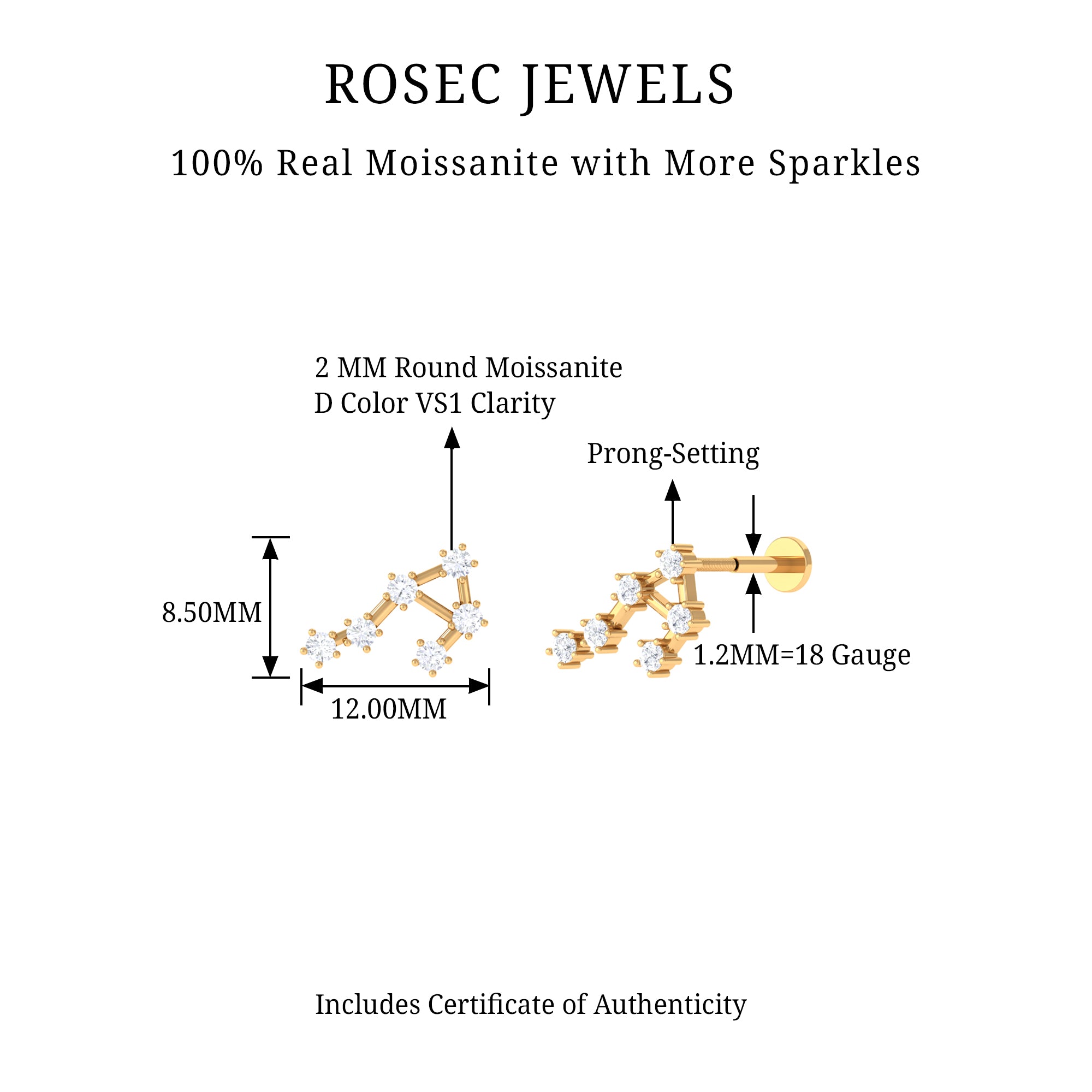 Rosec Jewels-Certified Moissanite Libra Zodiac Crawler Earring