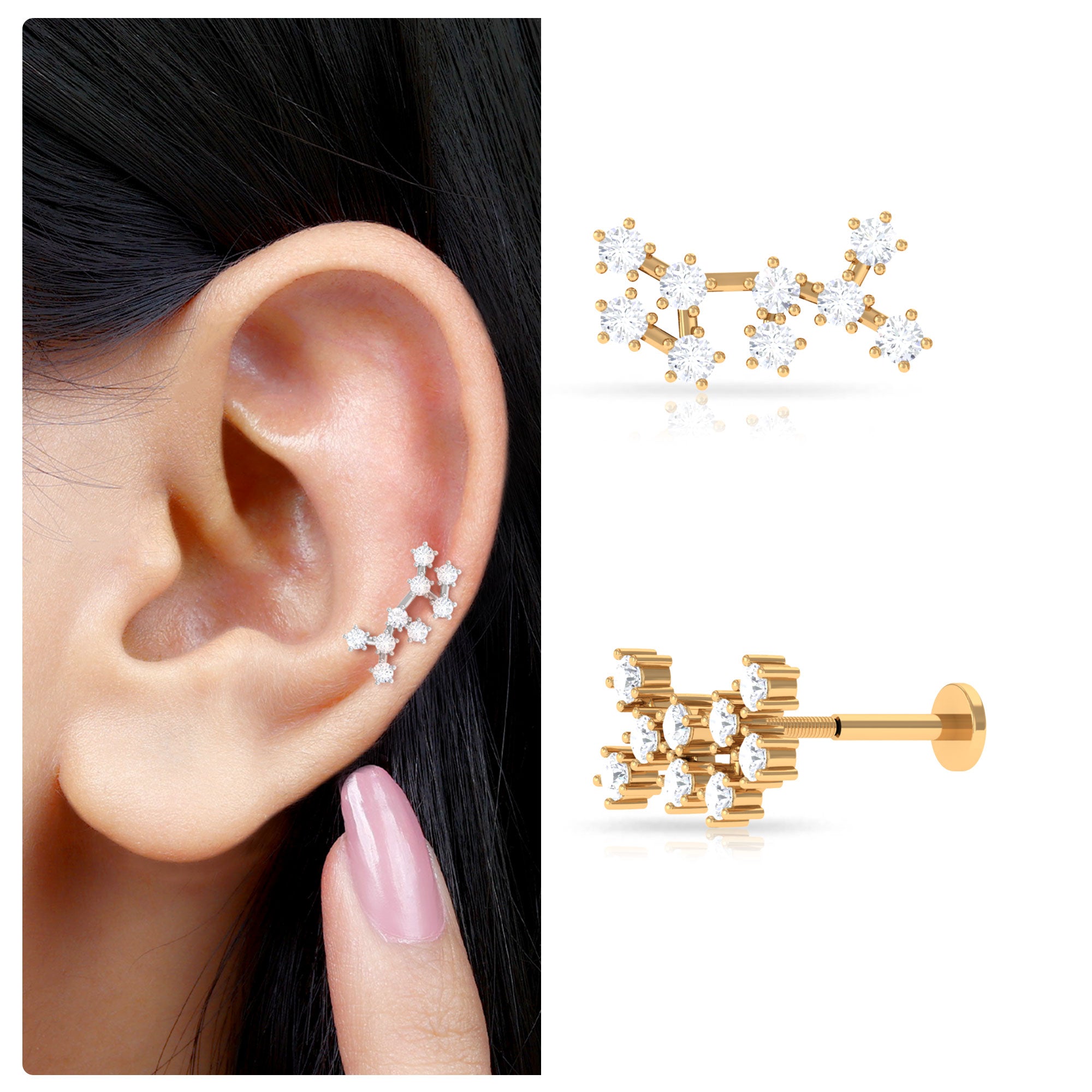 Rosec Jewels-Diamond Sagittarius Zodiac Earring for Helix Piercing