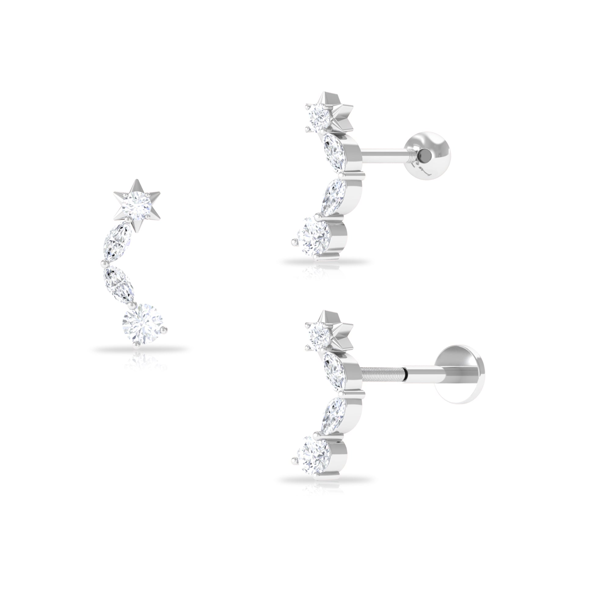 Rosec Jewels-Marquise and Round Cut Moissanite Star Climber Earring