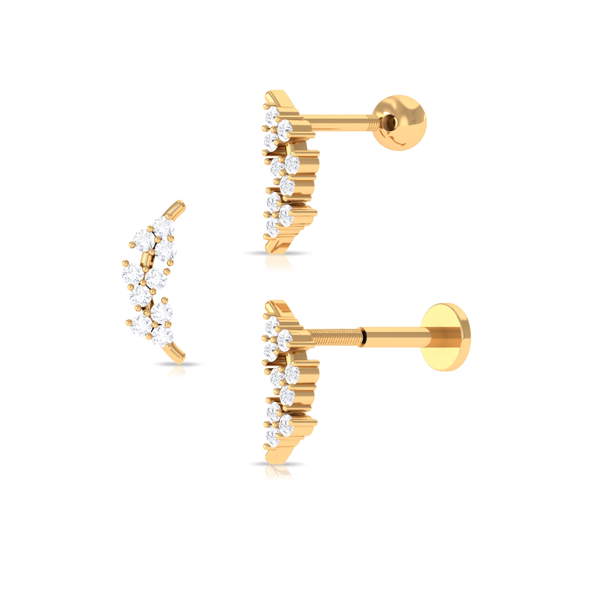 Rosec Jewels-Cluster Moissanite Curved Helix Earring in Gold