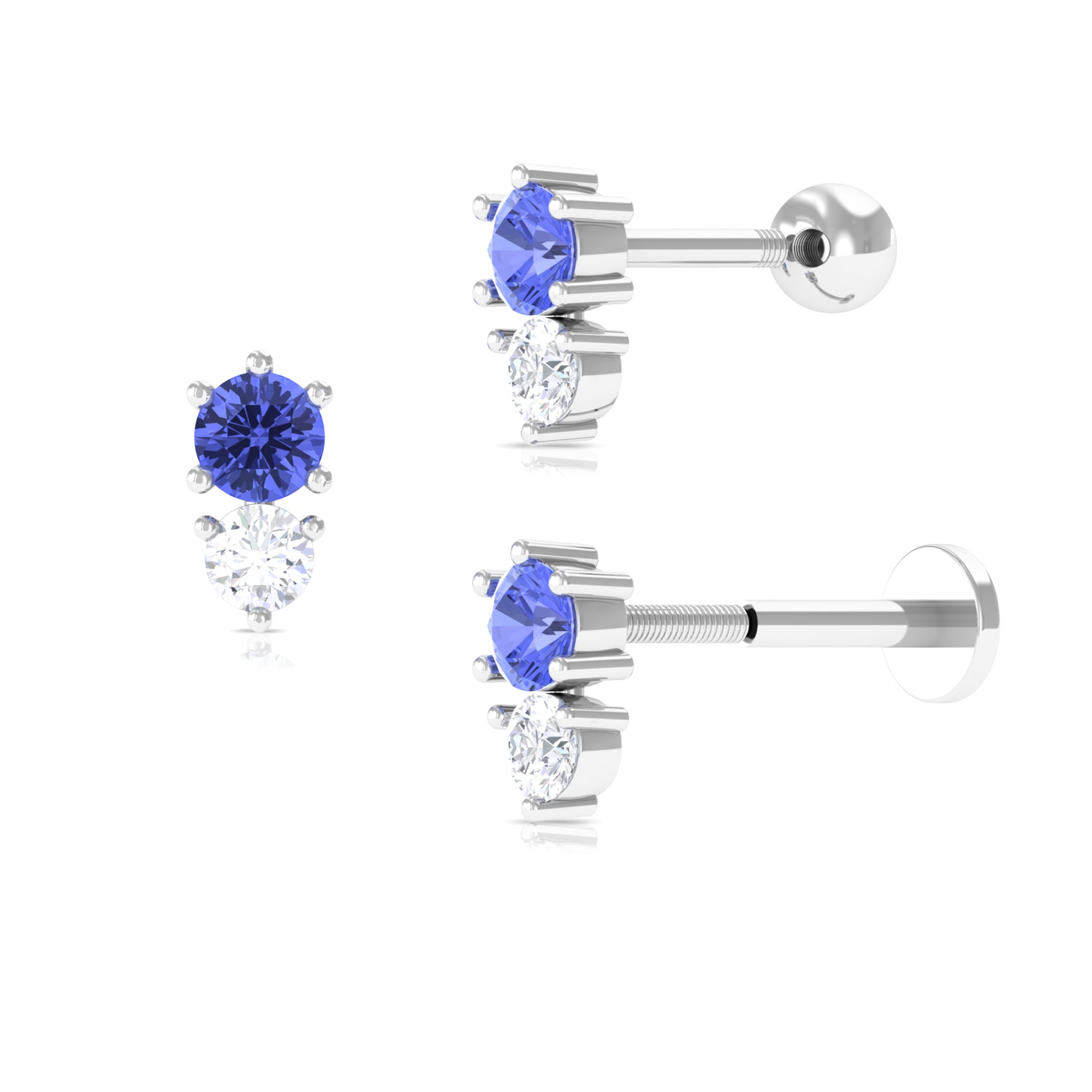 Rosec Jewels-Tanzanite and Moissanite Two Stone Earring for Conch