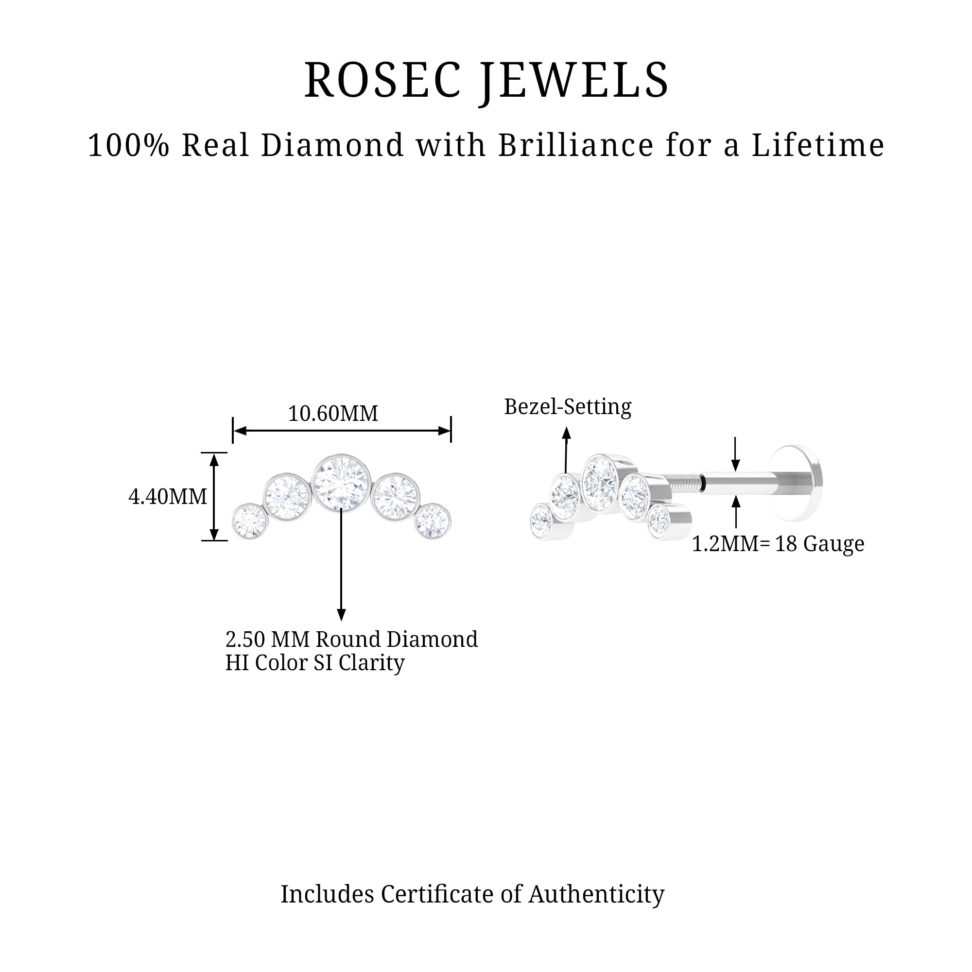 Rosec Jewels-Graduated Diamond Ear Climber Earring in Bezel Setting