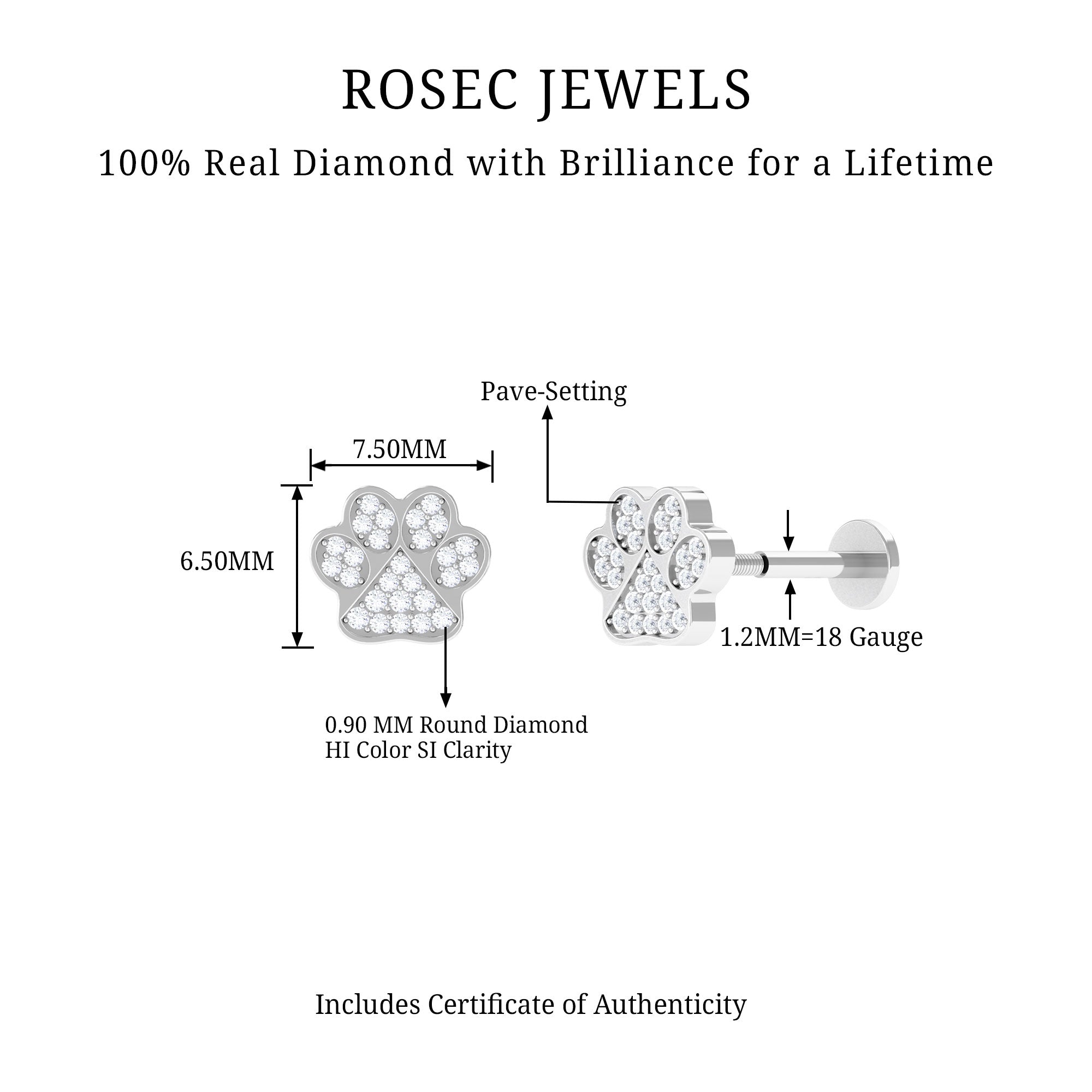 Rosec Jewels-Real Diamond Dog Paw Print Cartilage Earring