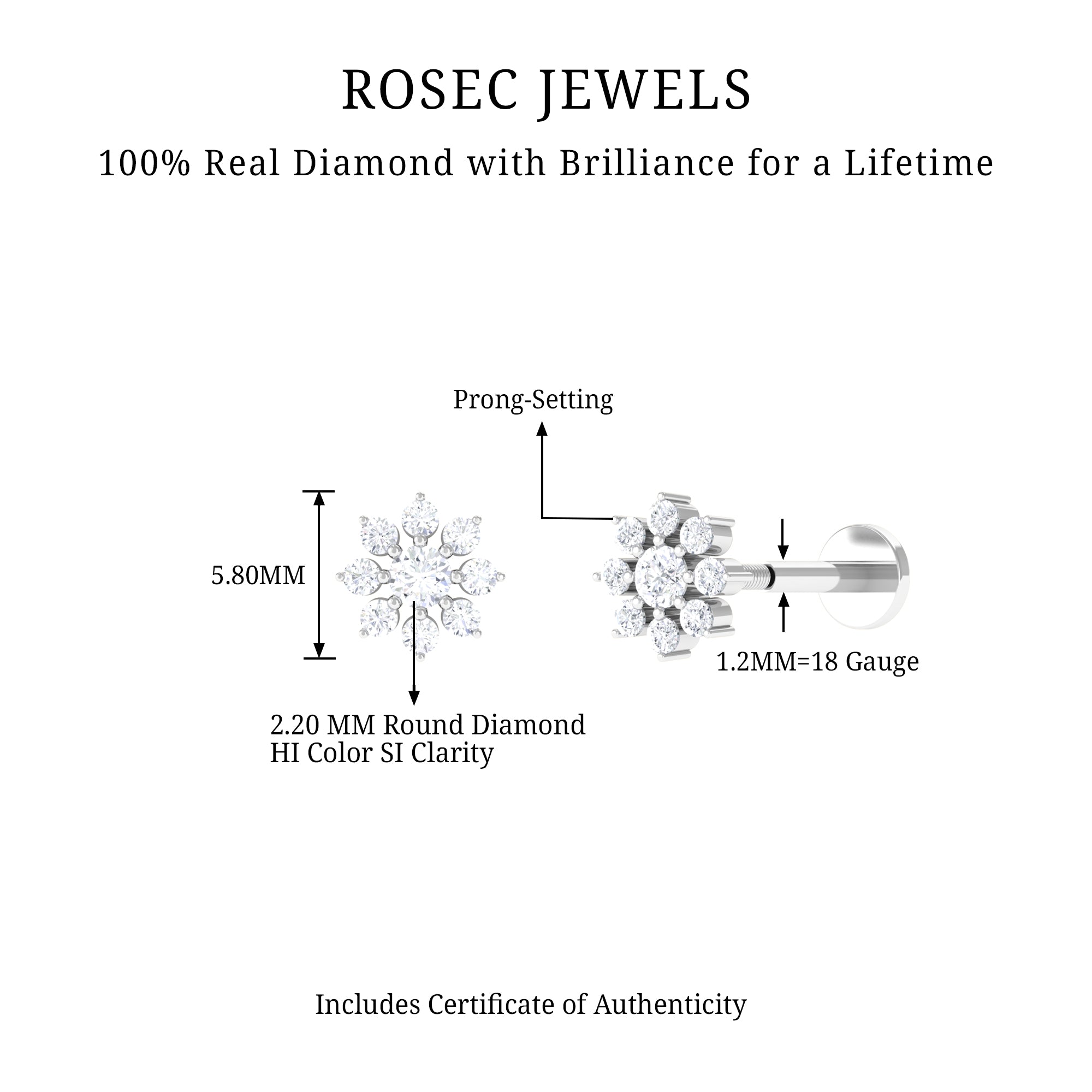 Rosec Jewels-Sparkling Diamond Flower Cartilage Earring with Flat Back