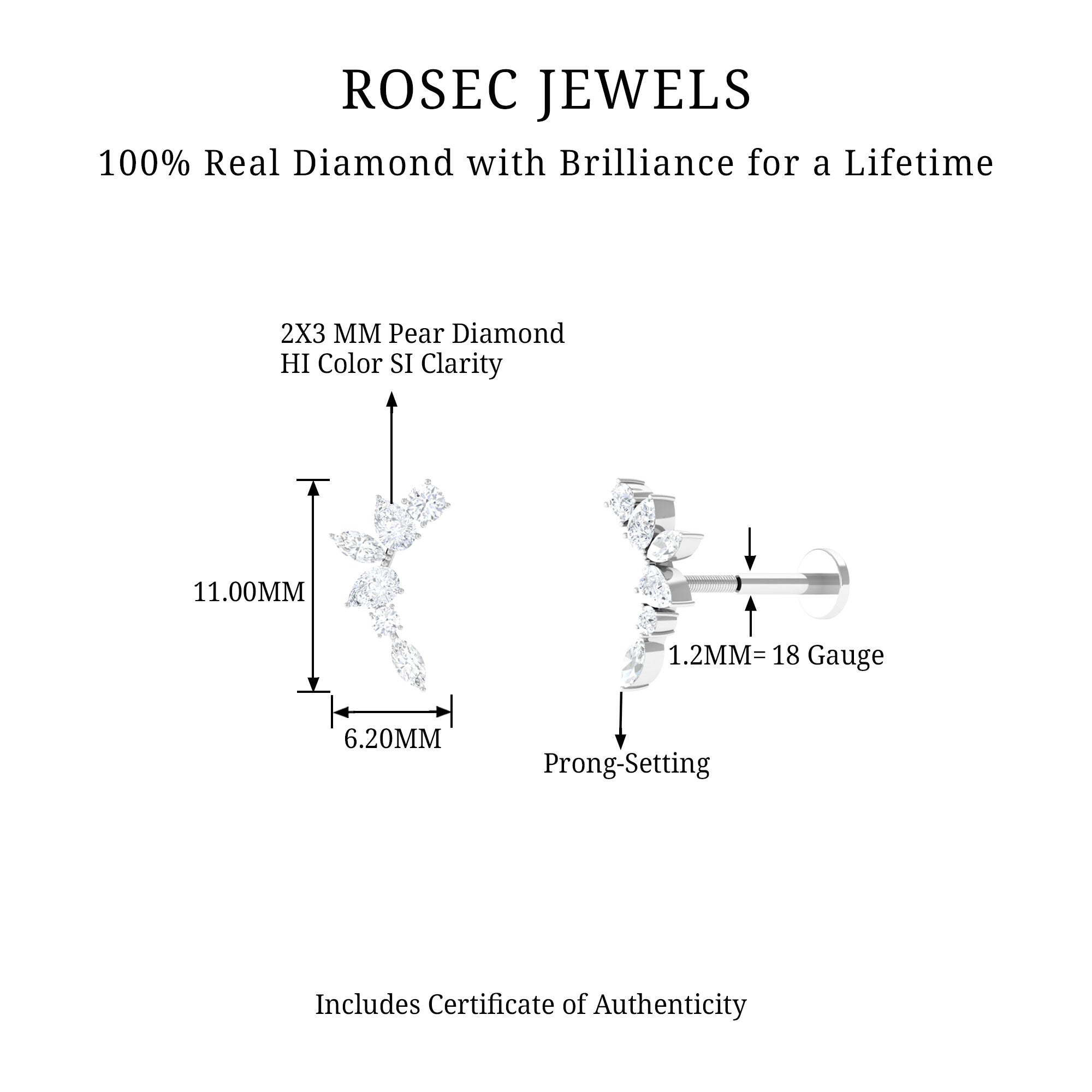 Rosec Jewels-Unique Diamond Ear Crawler Earring for Helix Piercing