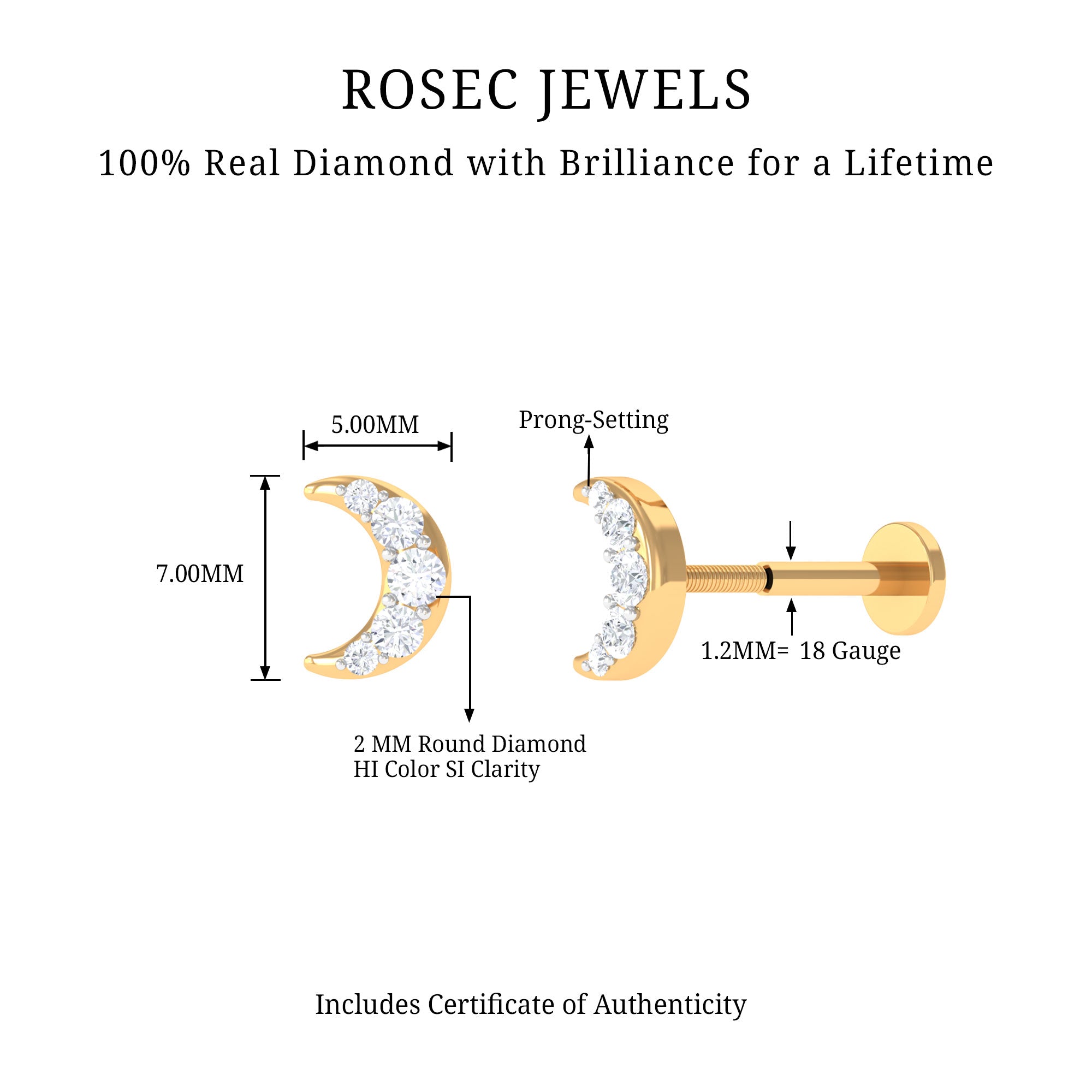 Rosec Jewels-Real Diamond Crescent Moon Cartilage Earring