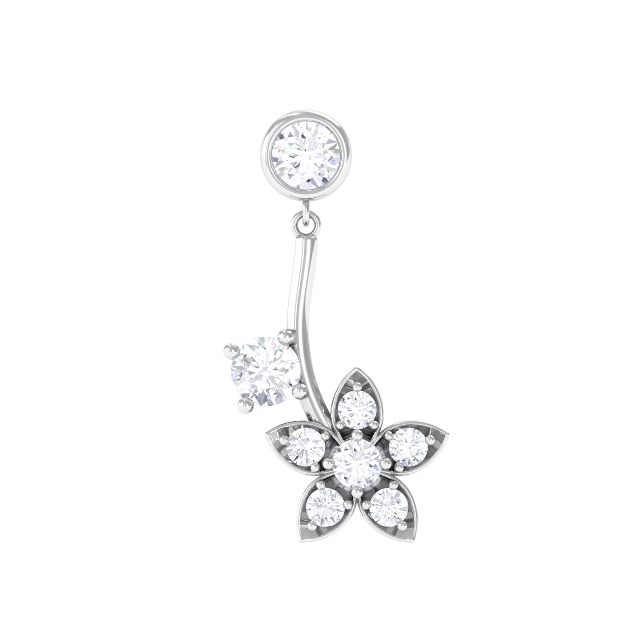 Rosec Jewels-Genuine Diamond Floral Drop Earring for Cartilage Piercing