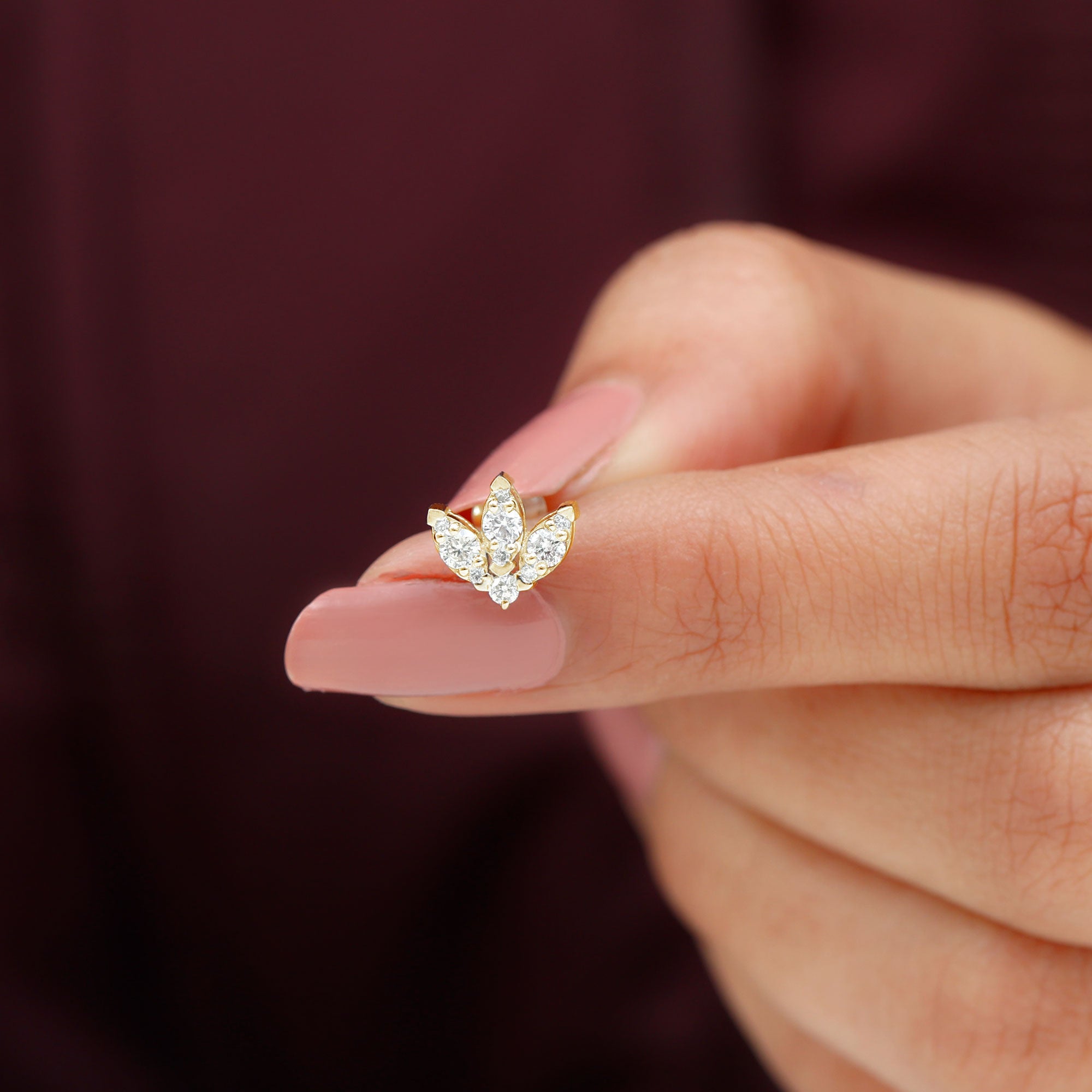 Rosec Jewels-Natural Diamond Lotus Flower Earring with Flat Back