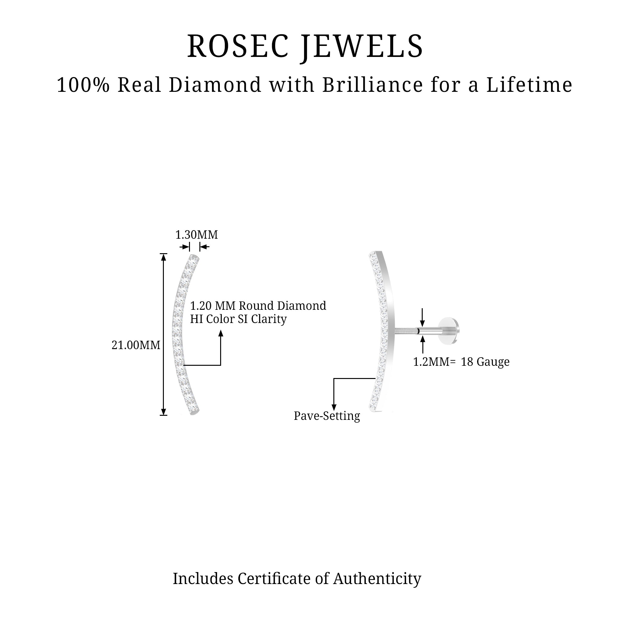 Rosec Jewels-Natural Diamond Crawler Earring for Cartilage Piercing