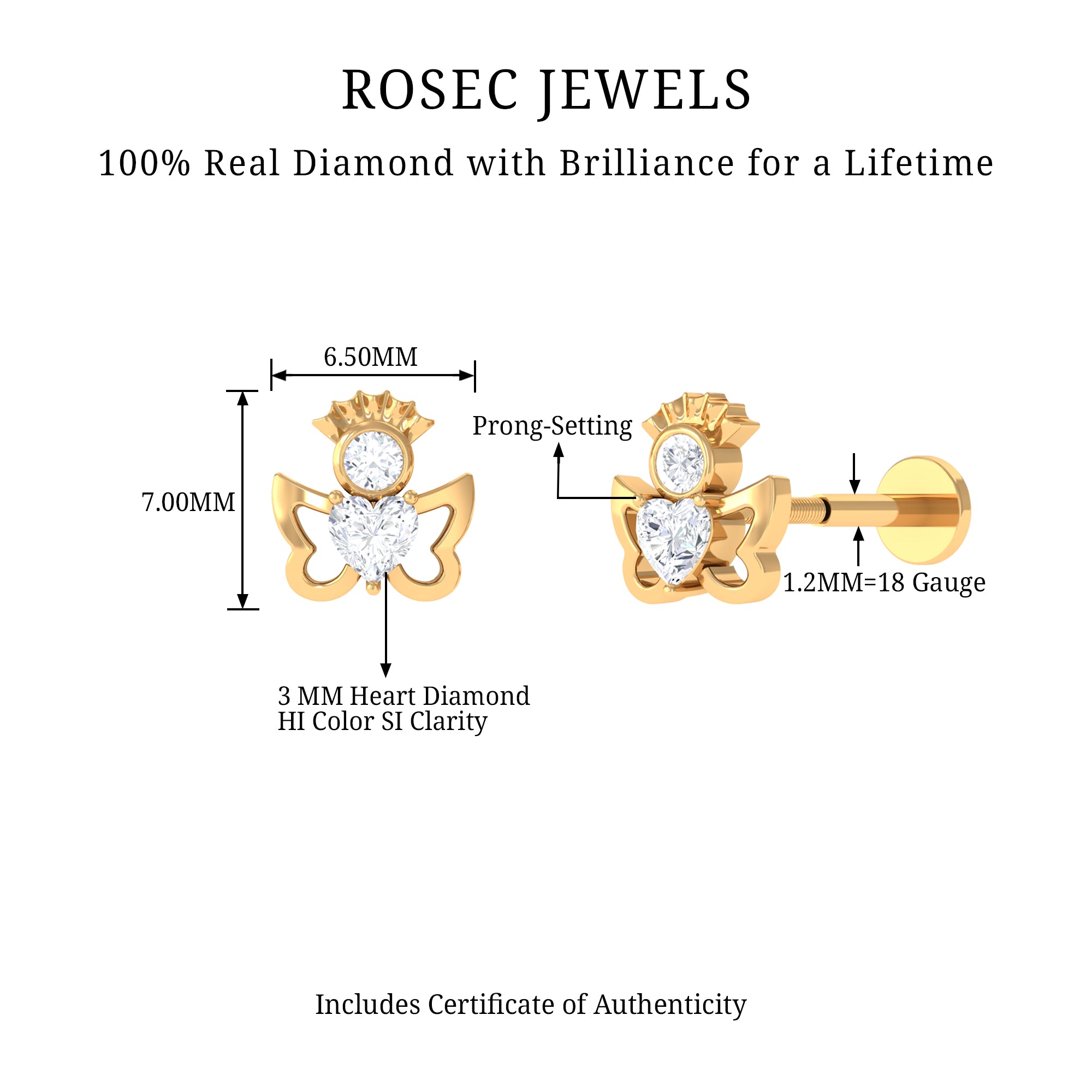 Rosec Jewels-Heart Diamond Angel Earring for Helix Piercing