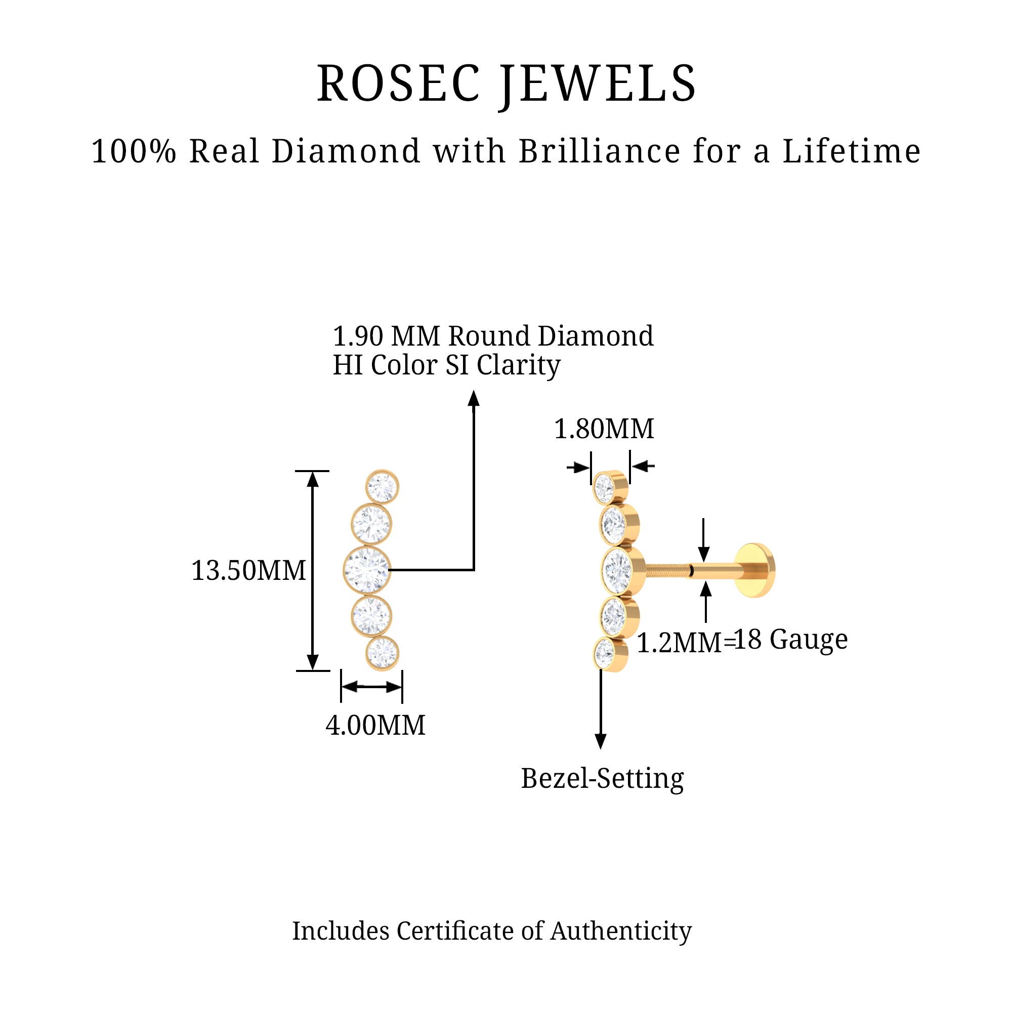 Rosec Jewels-Graduated Style Diamond Crawler Earring for Helix Piercing