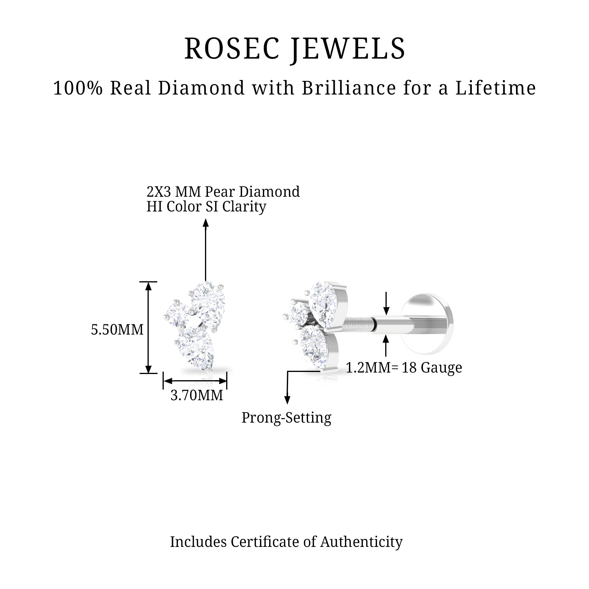 Rosec Jewels-Natural Three Diamond Cluster Tragus Earring