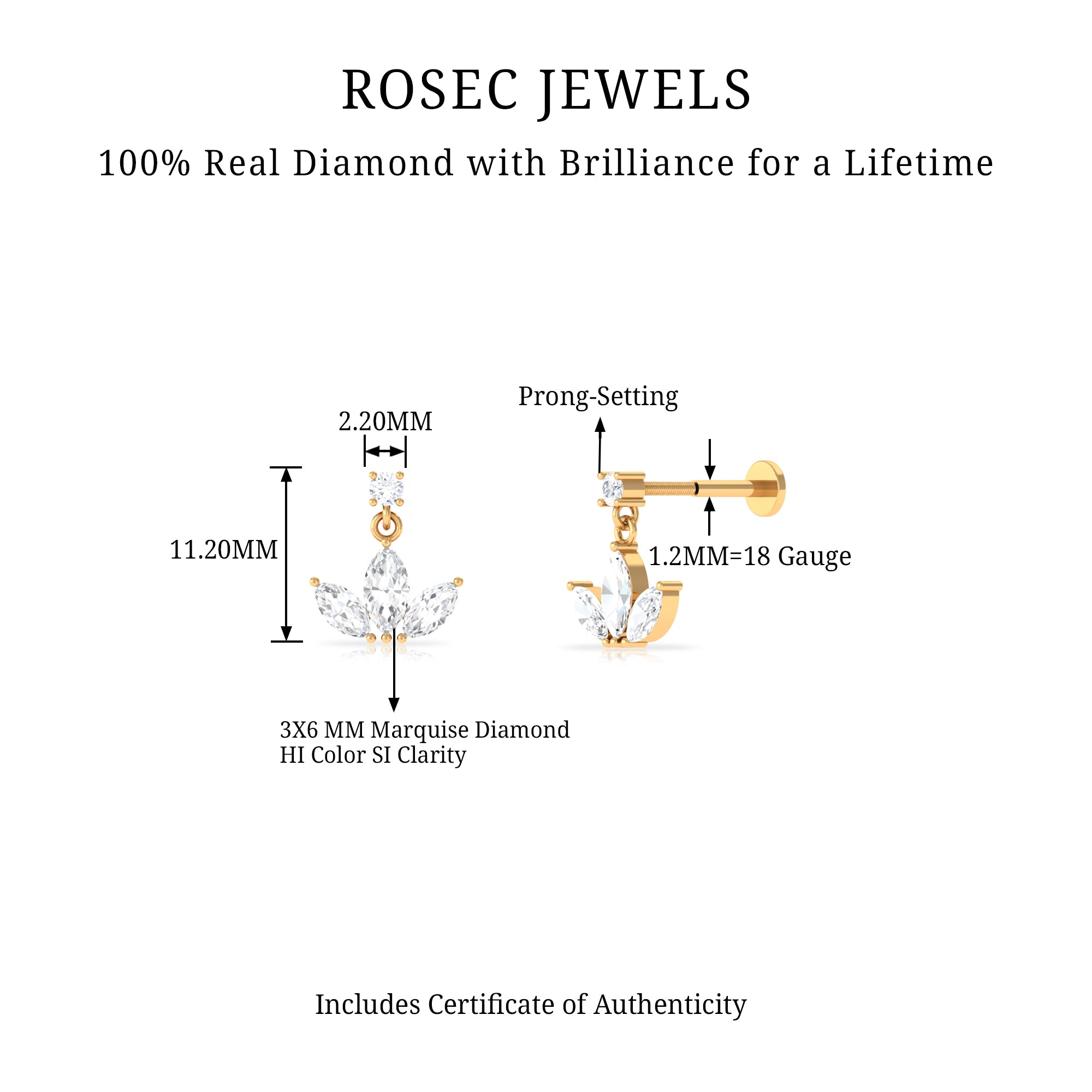 Rosec Jewels-Marquise Diamond Lotus Cartilage Drop Earring