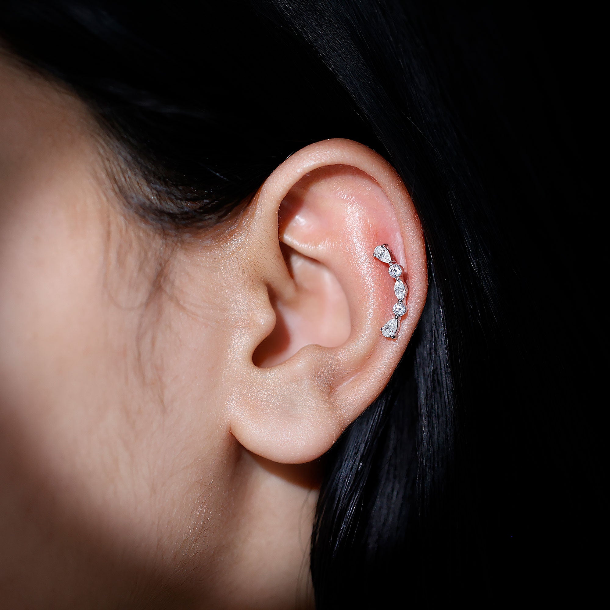 Rosec Jewels-Simple Diamond Curved Crawler Earring for Helix Piercing