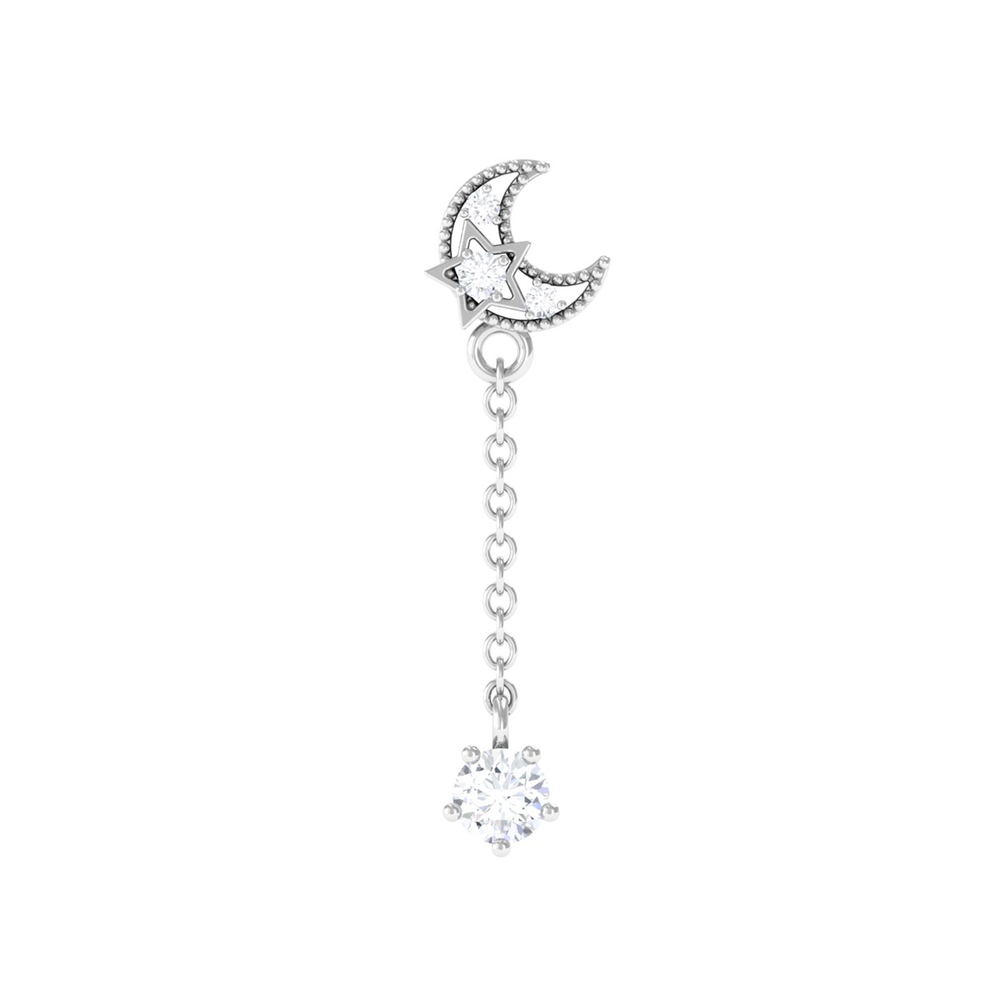 Rosec Jewels-Real Diamond Celestial Moon Chain Drop Earring