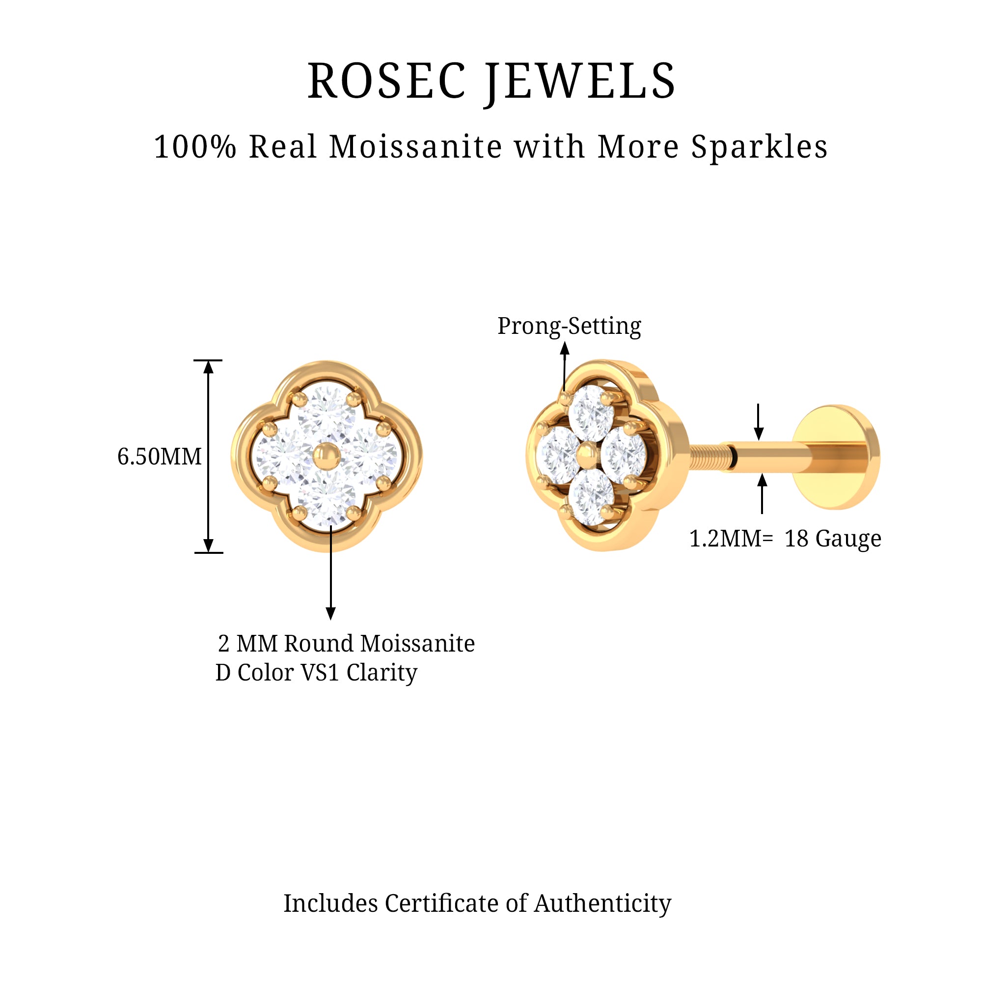 Rosec Jewels-Real Diamond Floral Cluster Earring for Helix Piercing